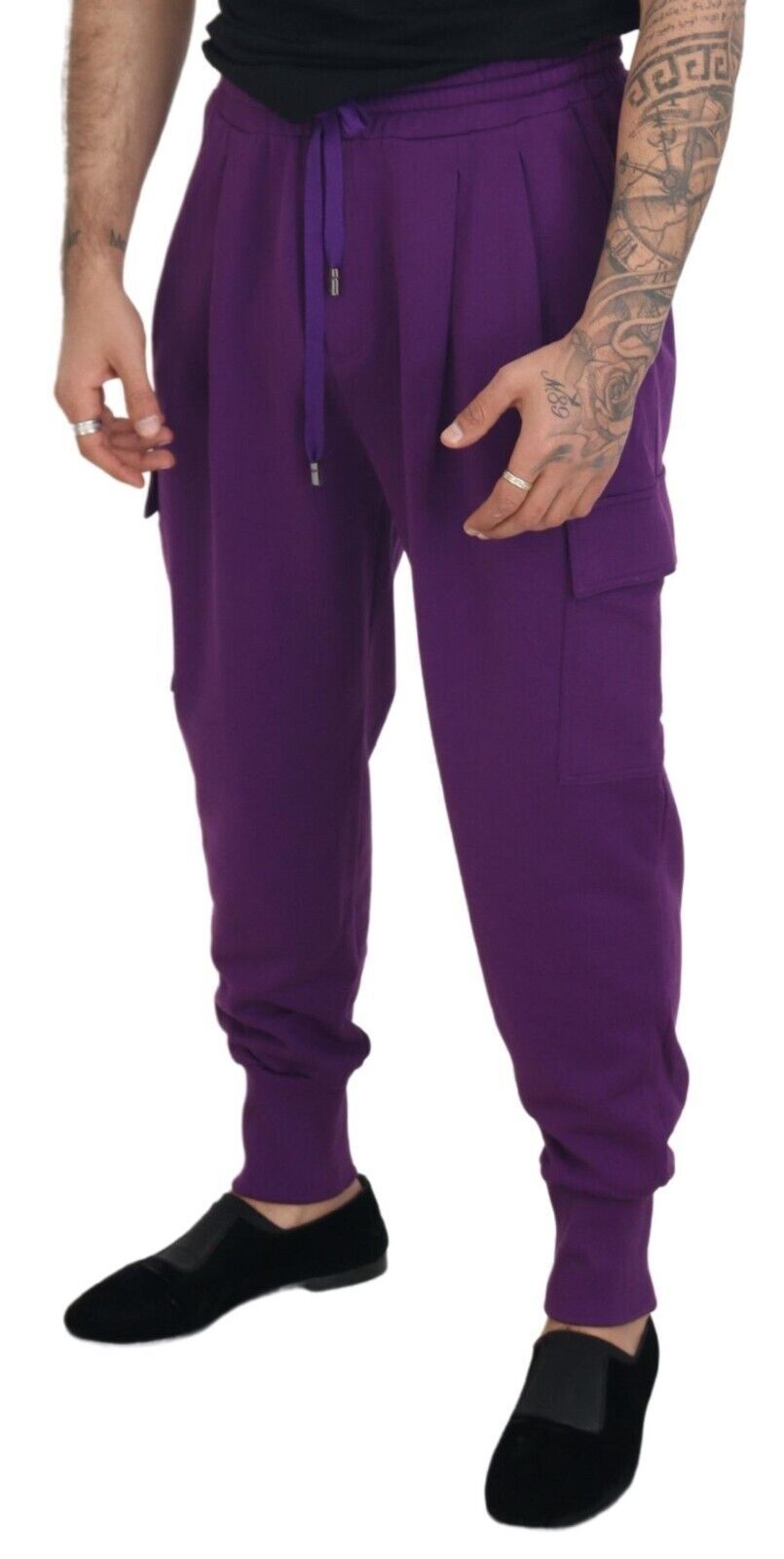 Purple Cotton Cargo Sweatpants Jogging Pants - ventzia