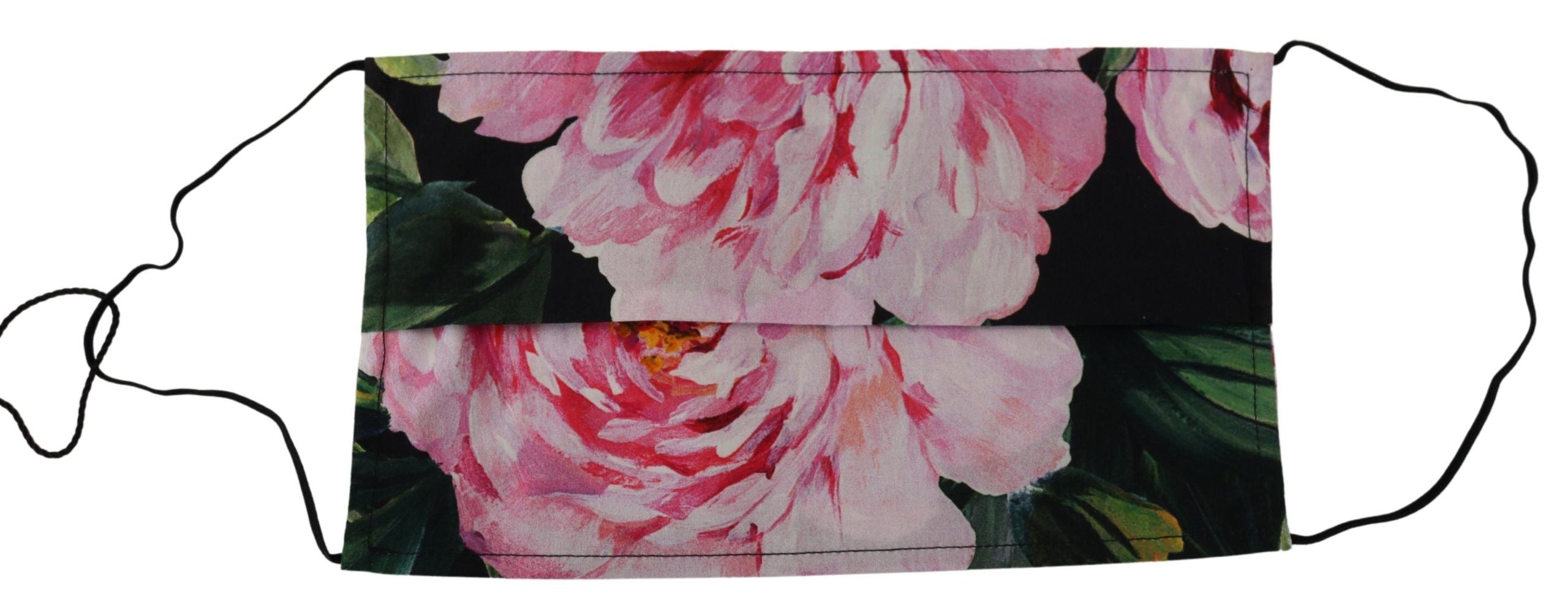 Black Floral Pleated Elastic Ear Strap Face Mask - ventzia