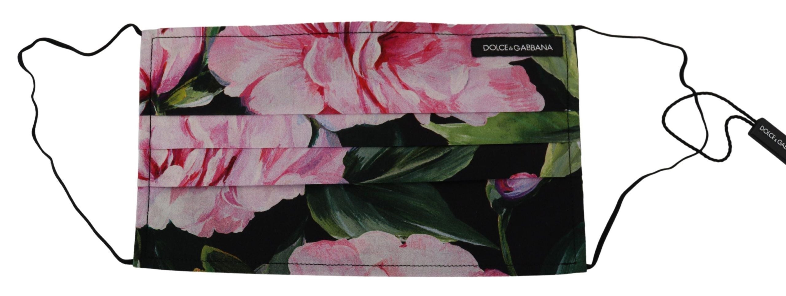 Black Floral Pleated Elastic Ear Strap Face Mask - ventzia
