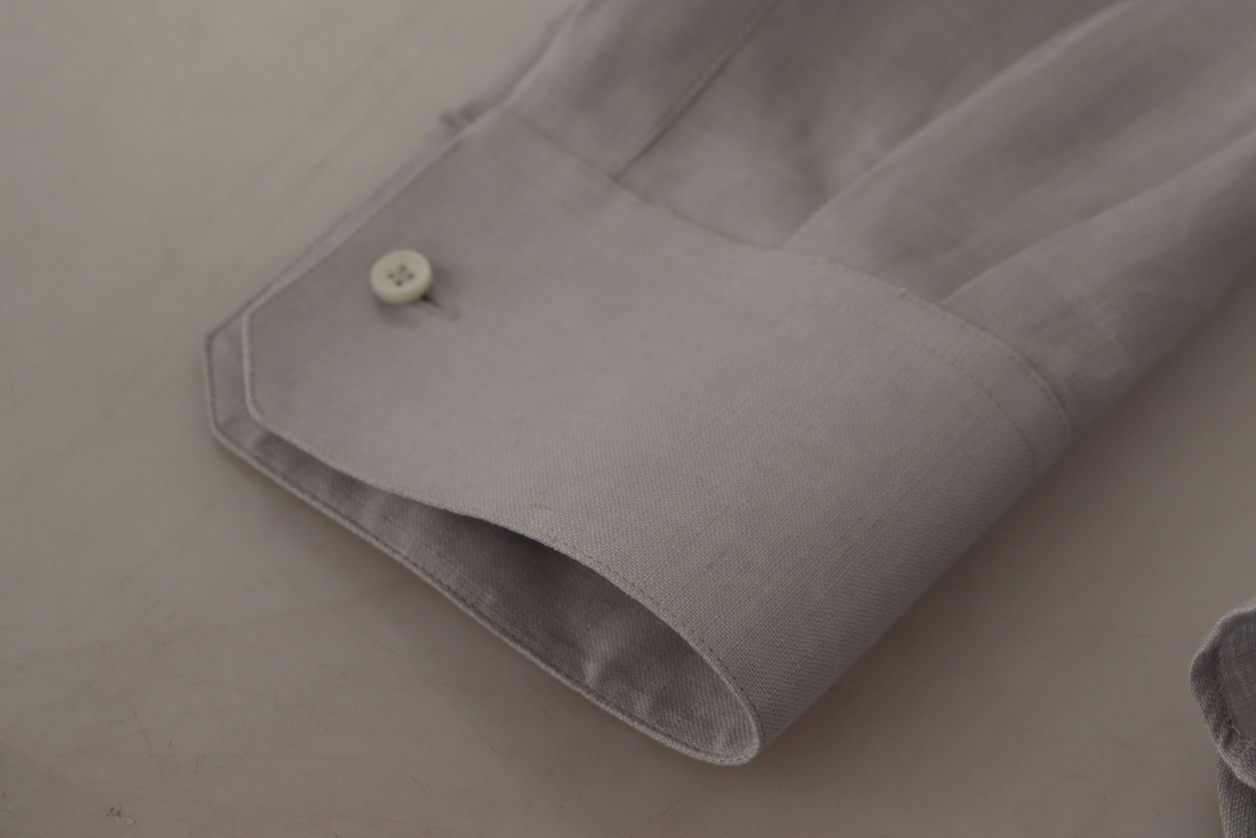 Gray Linen Long Sleeves Formal GOLD Shirt - ventzia