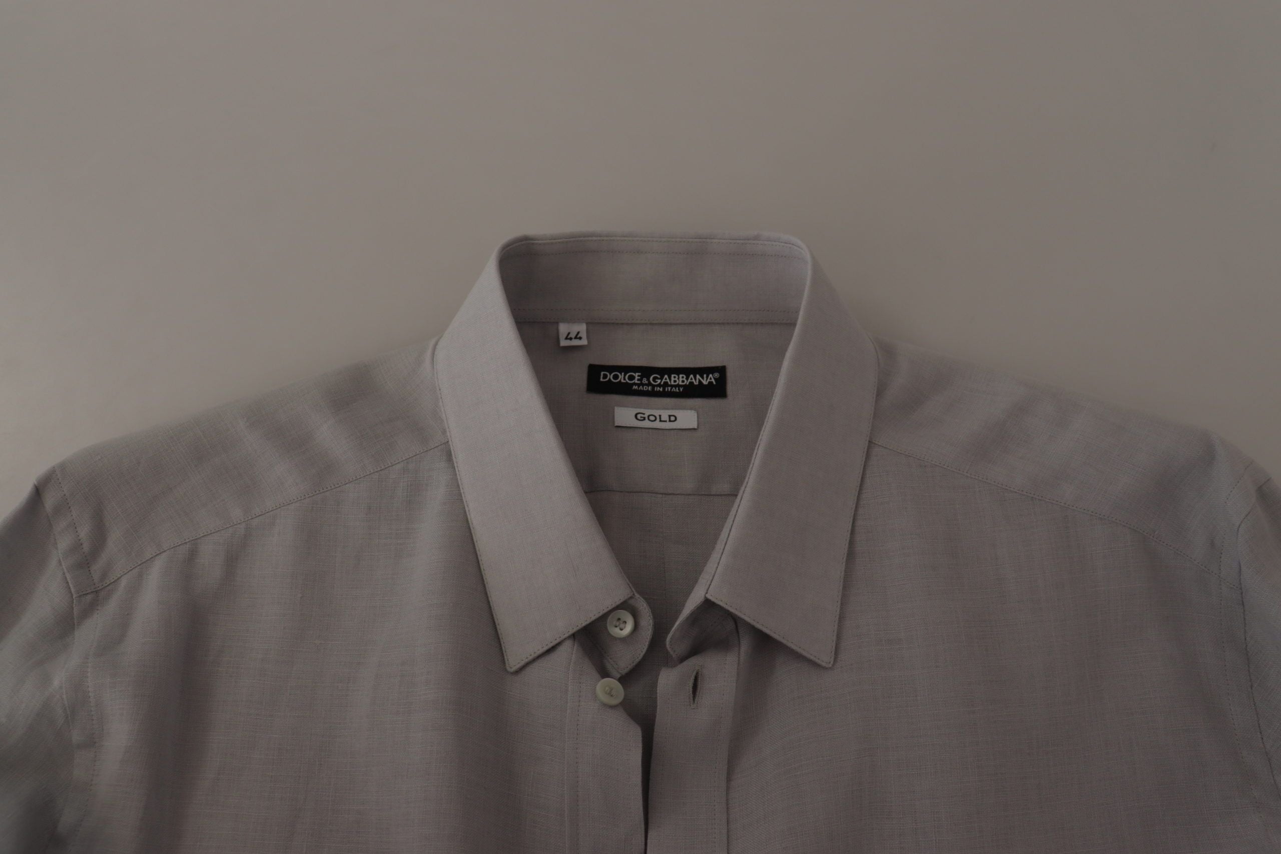 Gray Linen Long Sleeves Formal GOLD Shirt - ventzia
