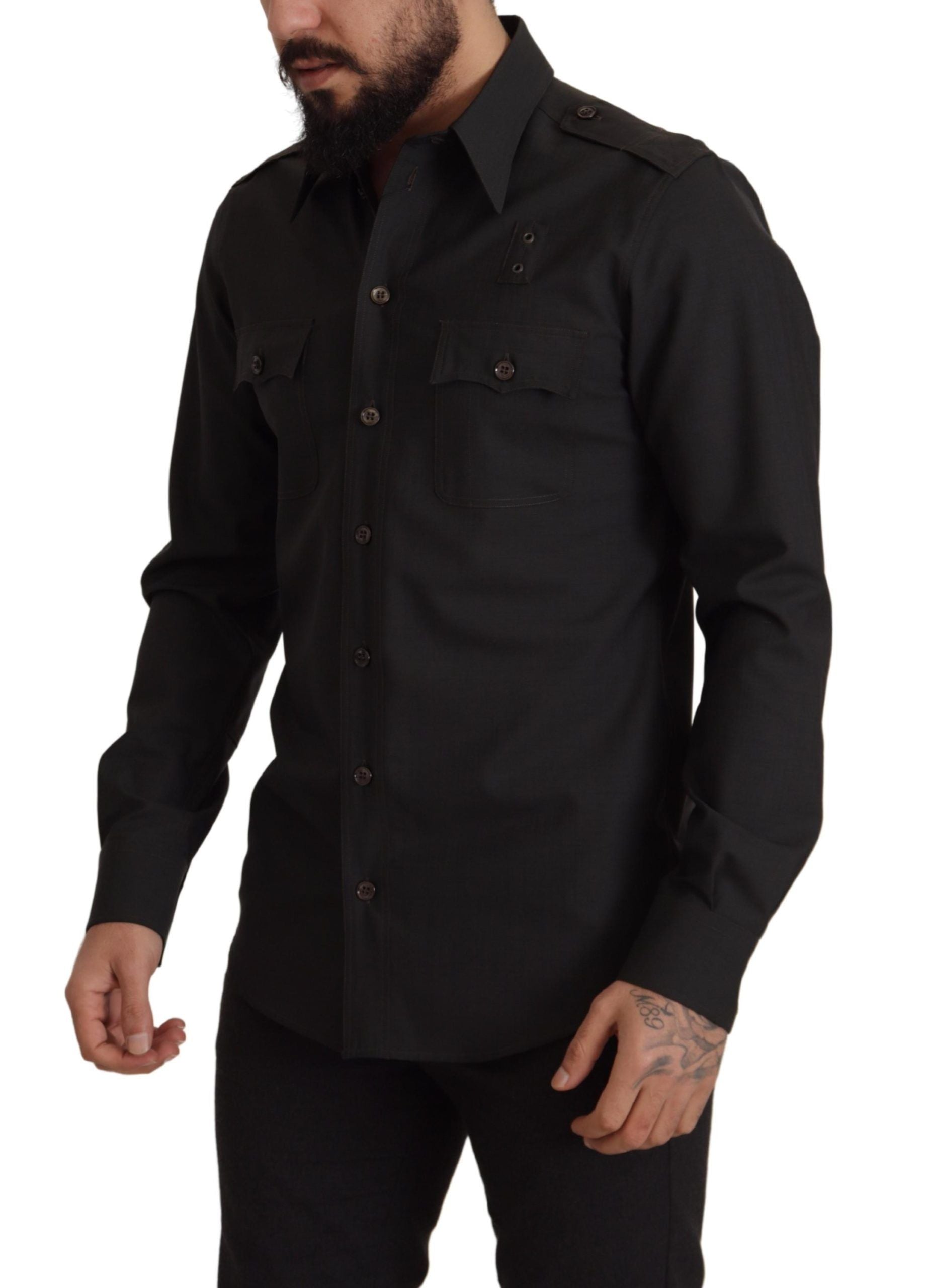 Dark Green Cotton Slim Fit Casual Men Shirt - ventzia