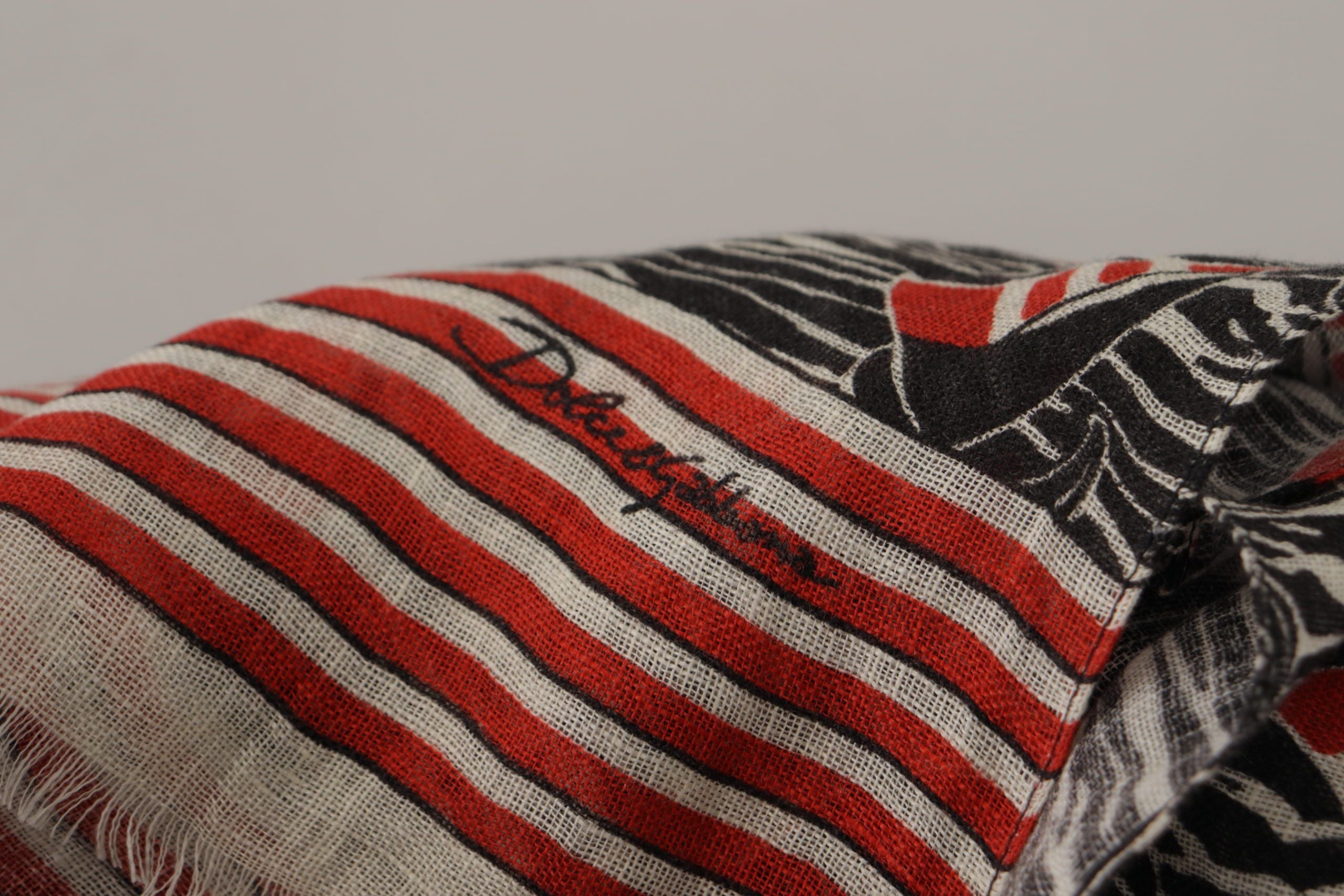 Black Red Linen Sailboat Stripe Print Shawl Scarf - ventzia