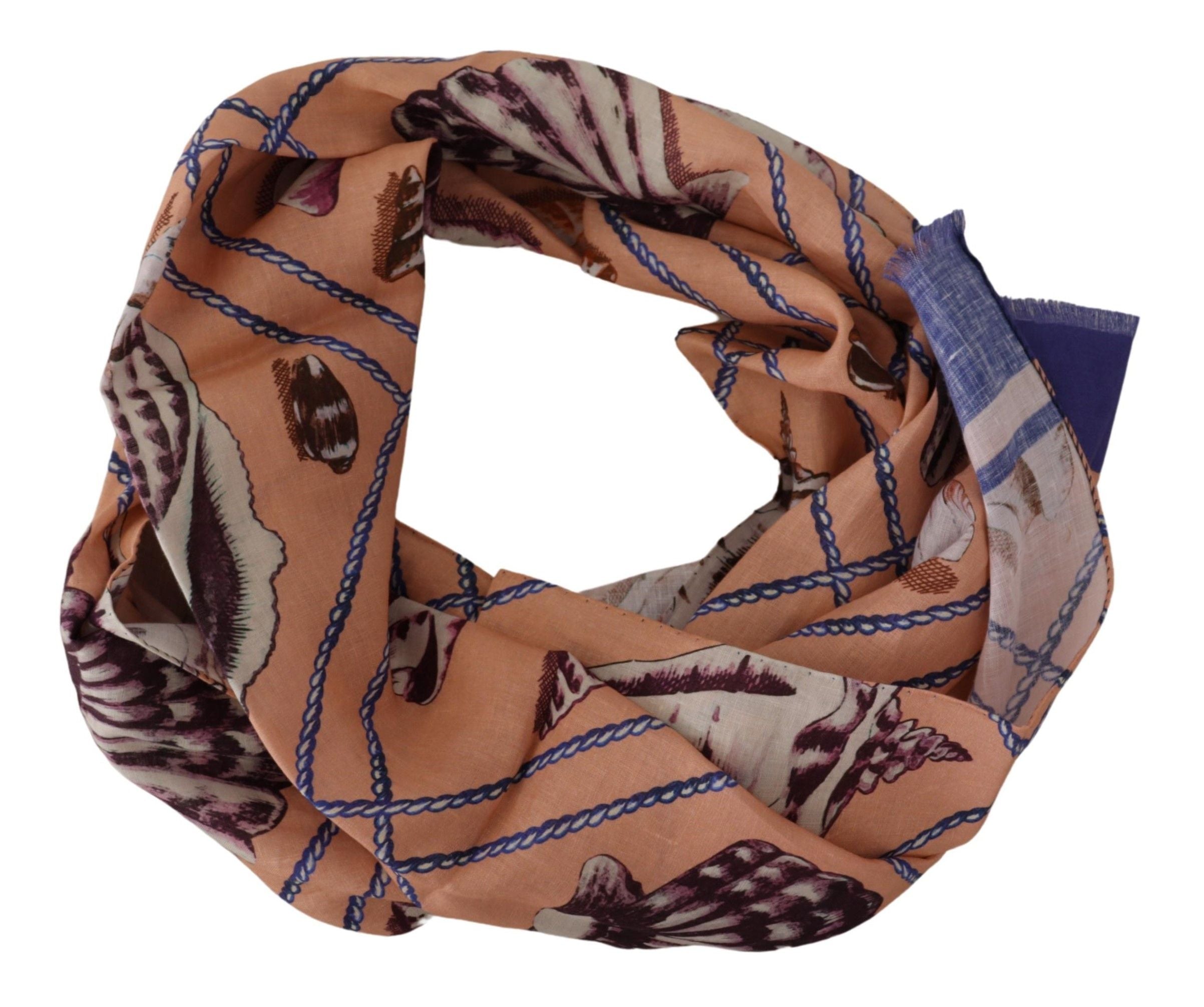 Blue Linen Seashell Pattern Mens Wrap Shawl Scarf - ventzia