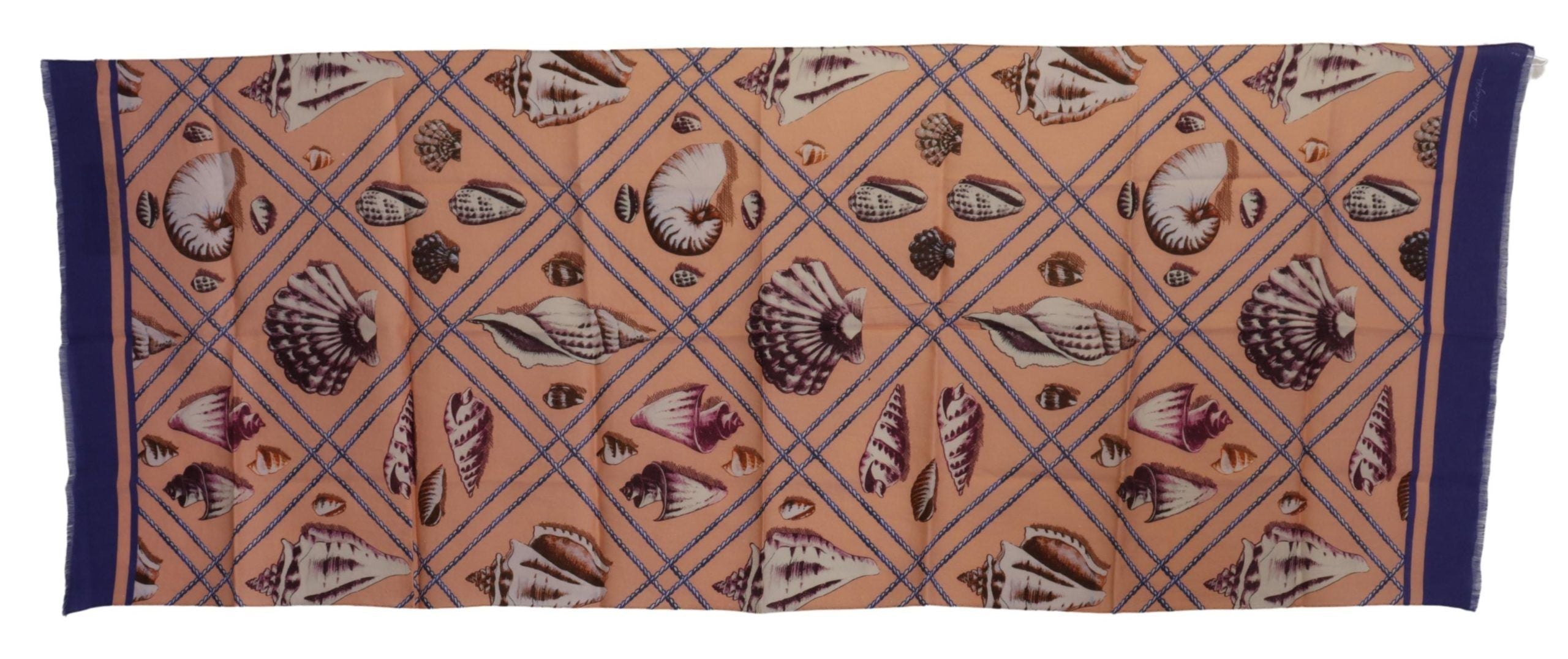 Blue Linen Seashell Pattern Mens Wrap Shawl Scarf - ventzia