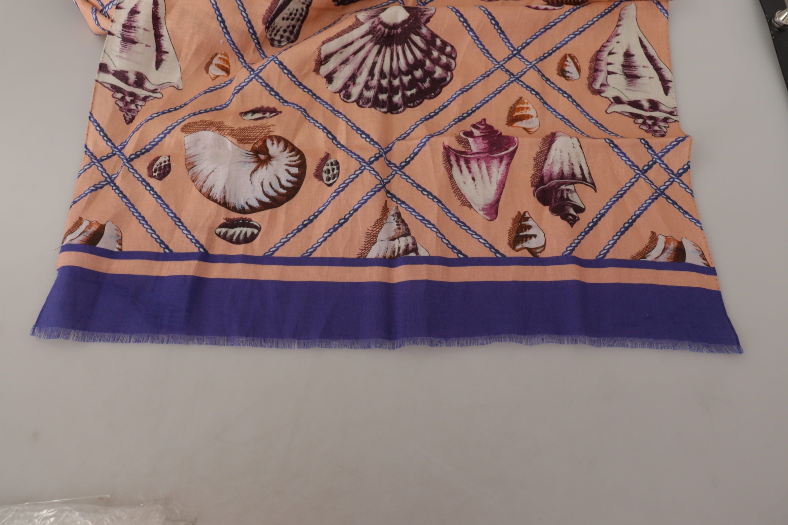 Blue Linen Seashell Pattern Mens Wrap Shawl Scarf - ventzia