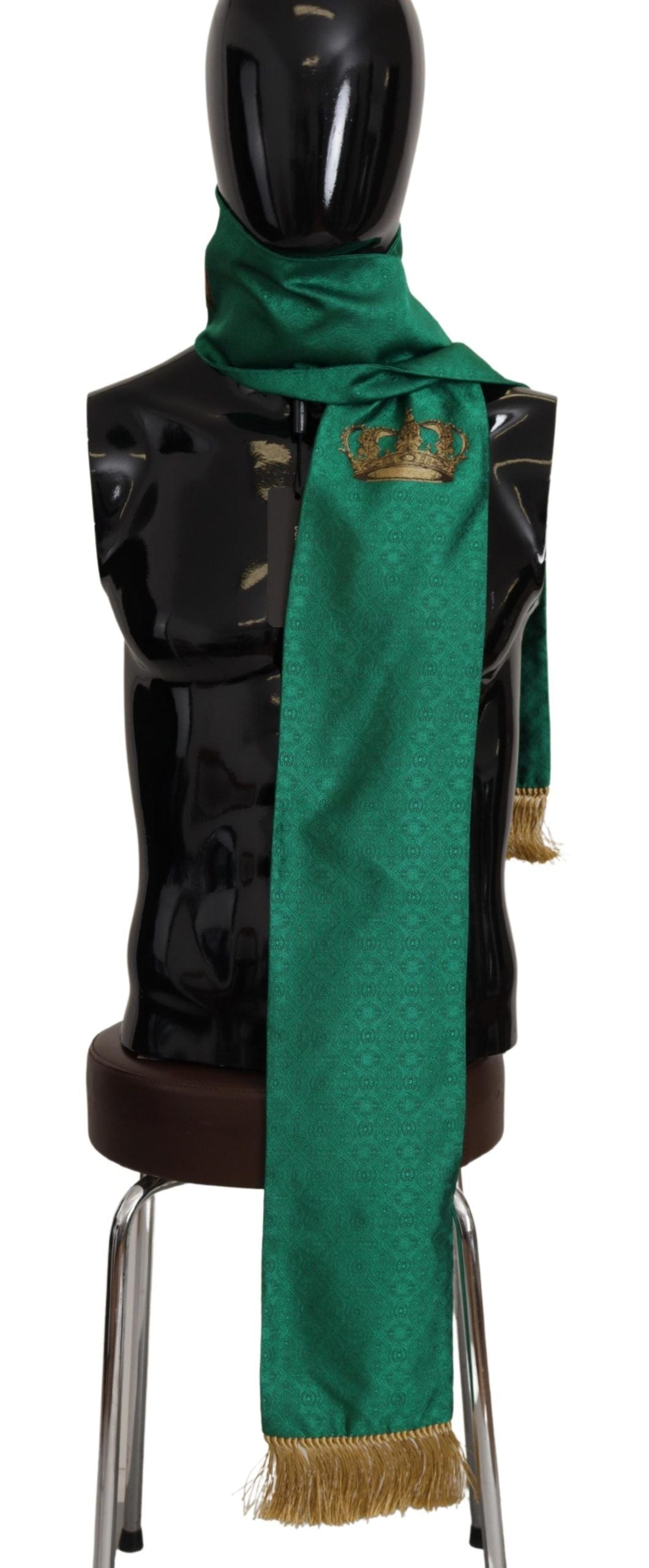 Green Crown Embroidered Shawl Fringe Blend Silk - ventzia