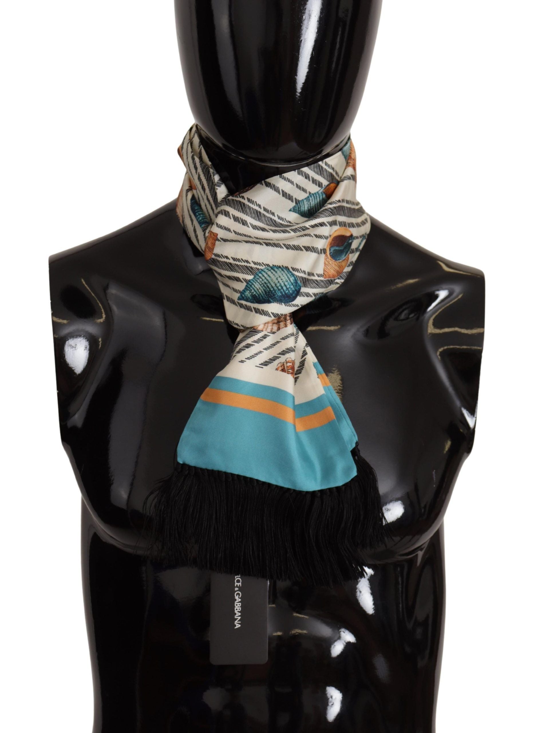 Multicolor Seashells DG Print Silk Shawl Fringe Scarf - ventzia
