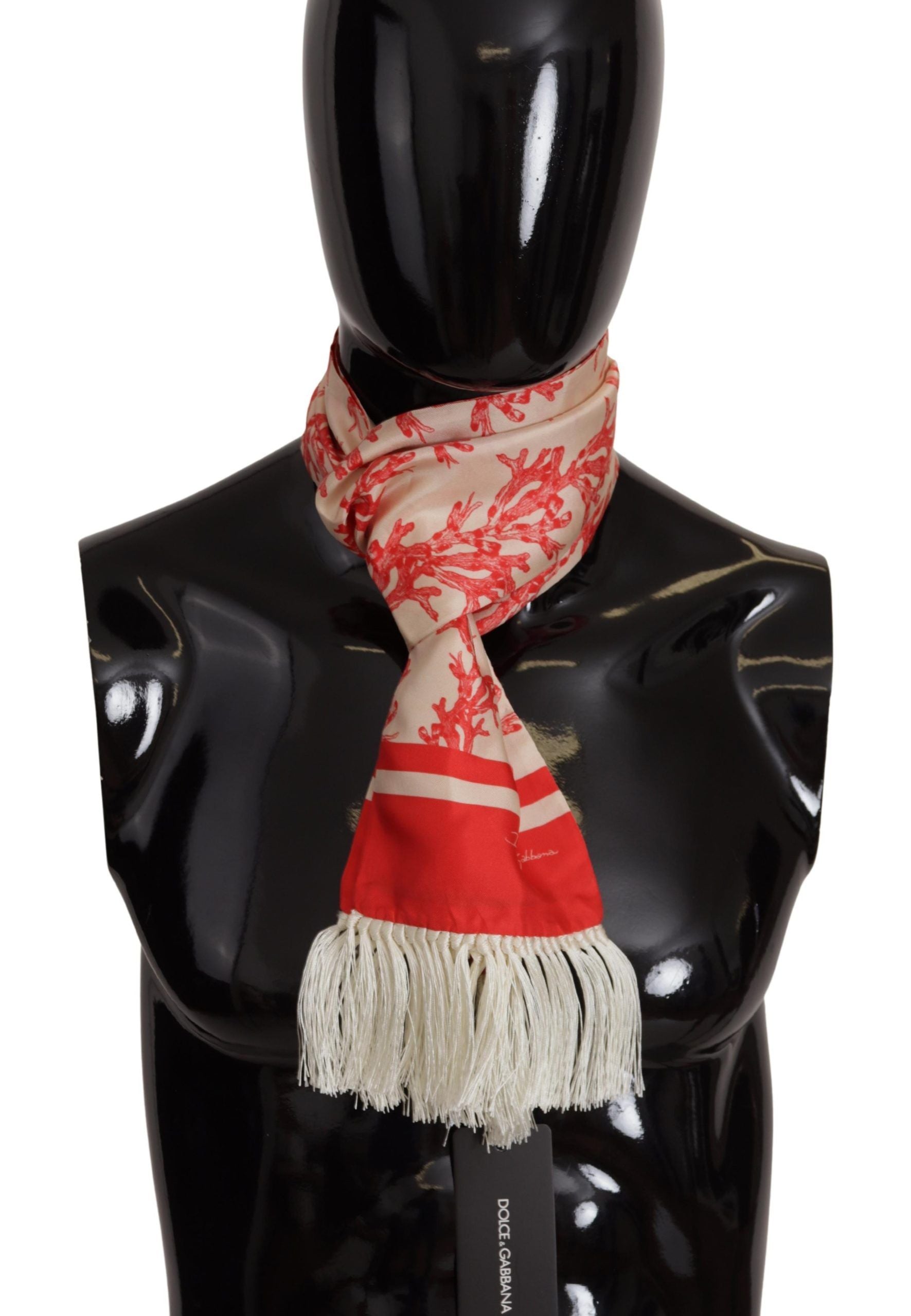White Red Coral Print Shawl Wrap Fringe Scarf - ventzia