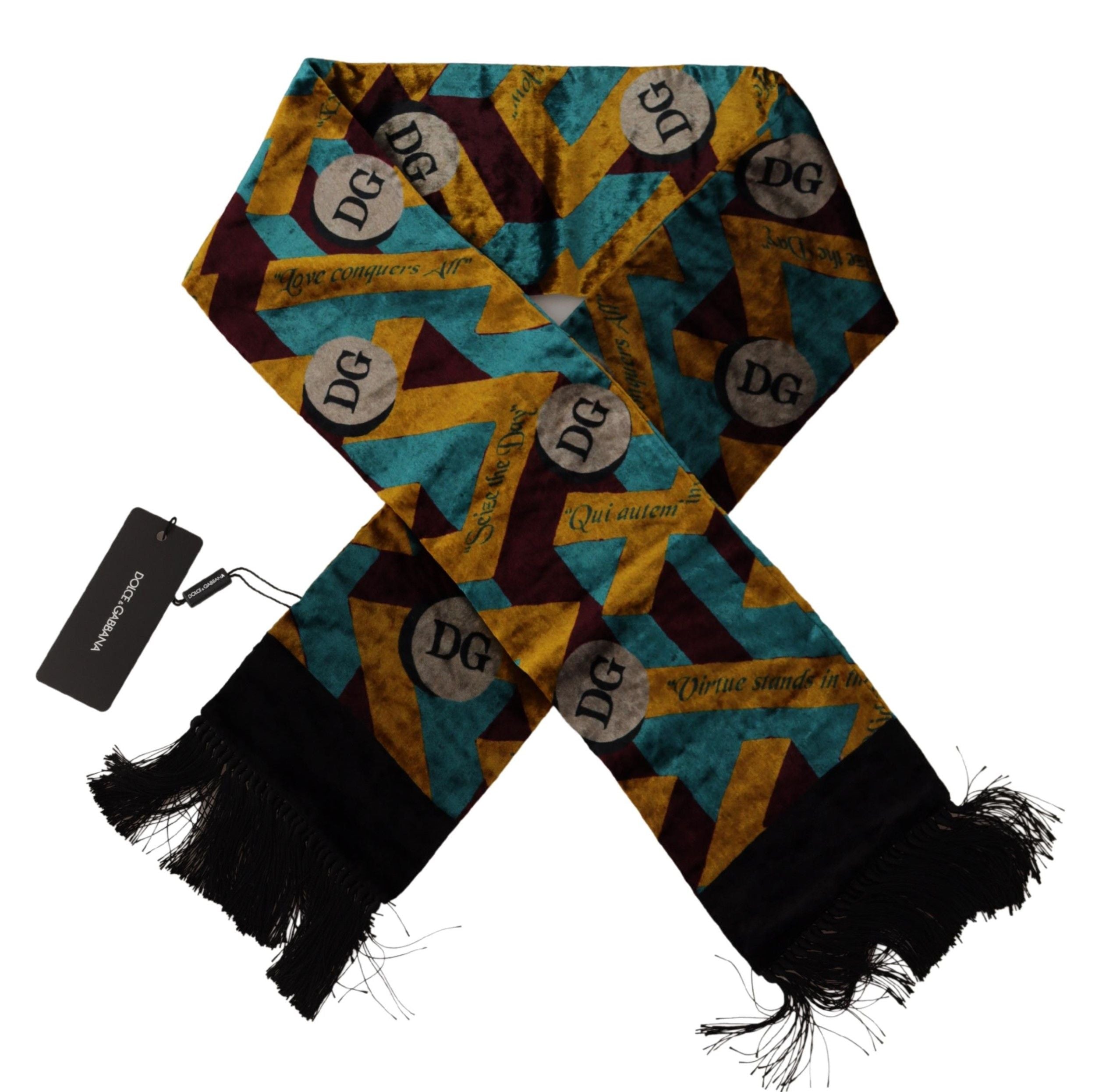 Multicolor DG Logo Print Shawl Wrap Fringe Scarf - ventzia