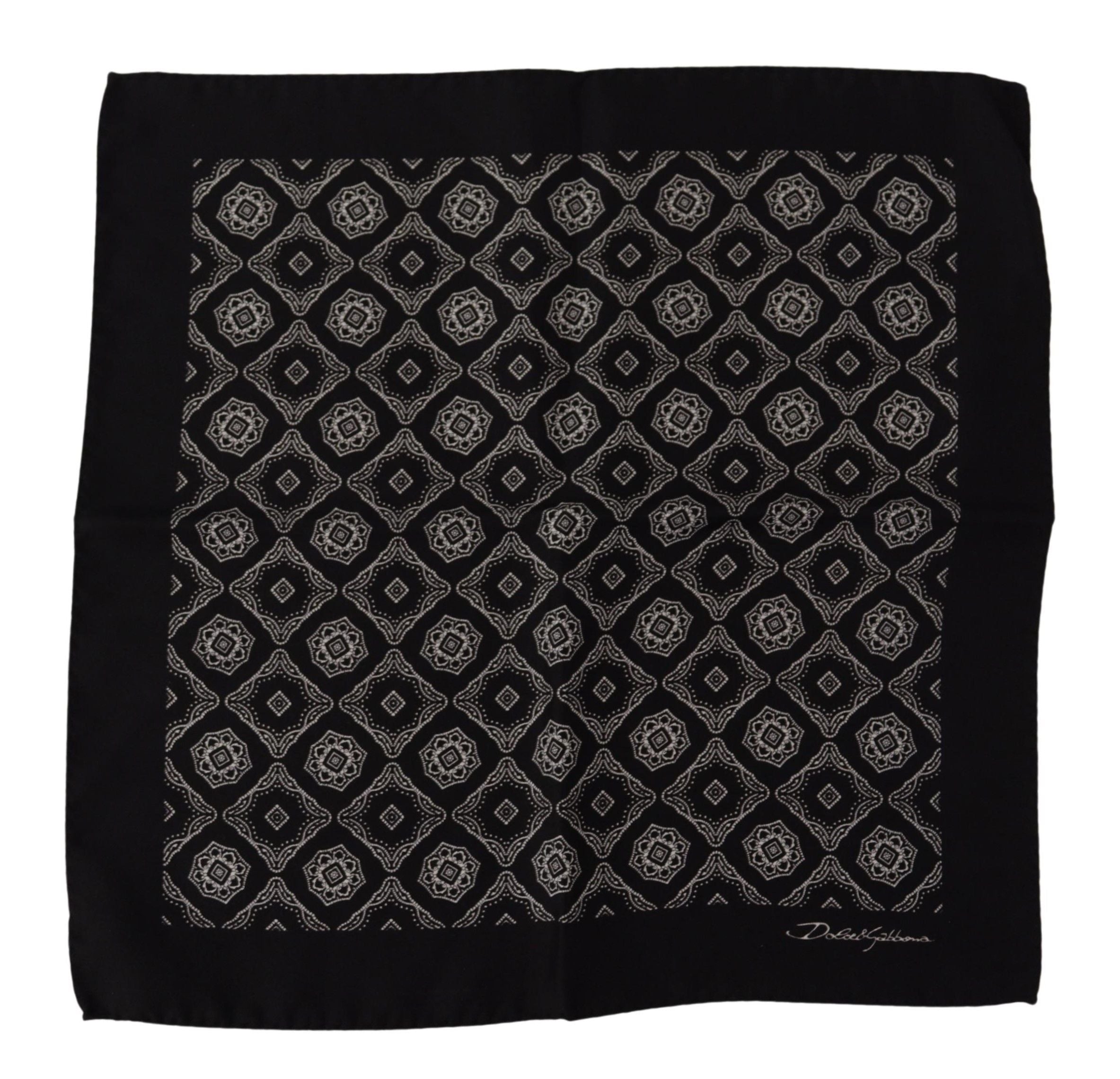 Black Geometric Patterned Square Handkerchief Scarf - ventzia