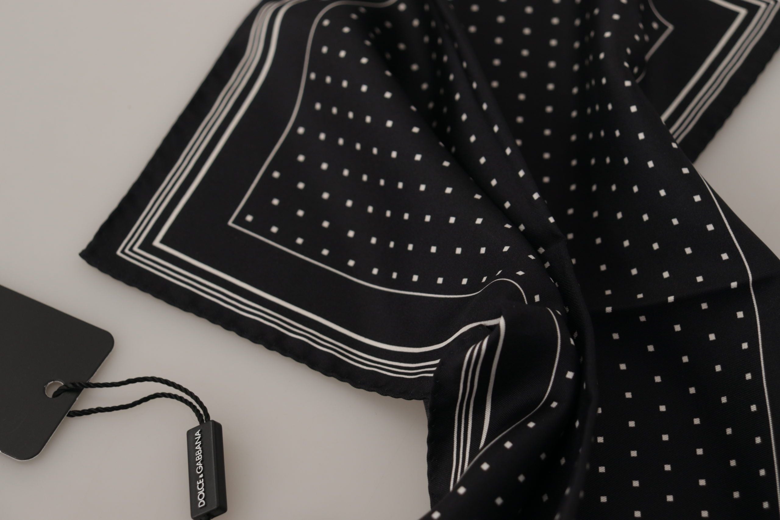 Black Polka Dots DG Logo Square Handkerchief - ventzia