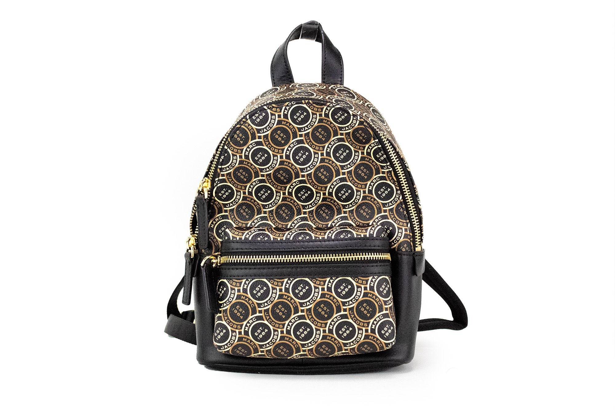 Signet Mini Black Logo Printed Leather Shoulder Backpack Bookbag - ventzia