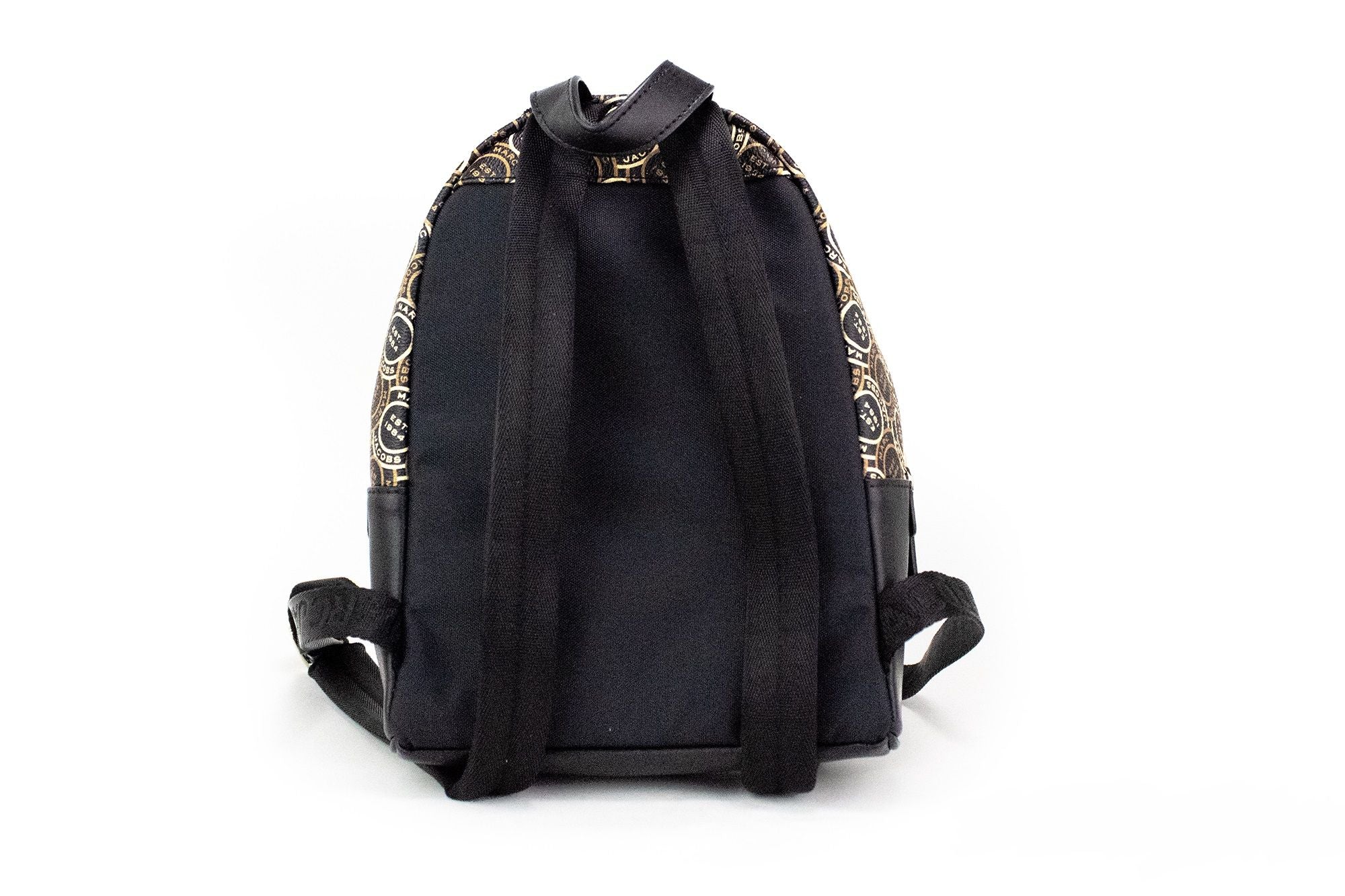 Signet Mini Black Logo Printed Leather Shoulder Backpack Bookbag - ventzia