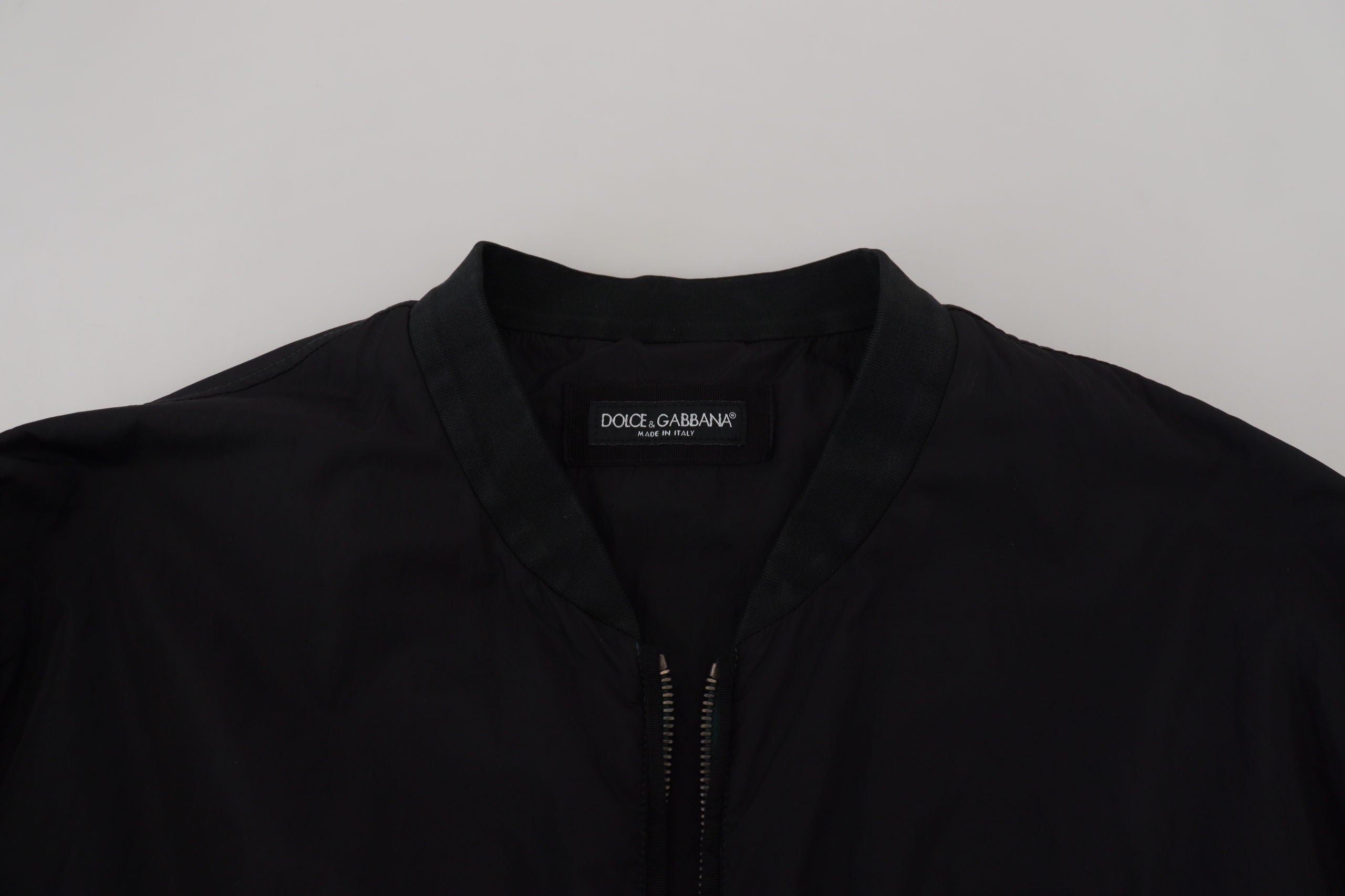 Black Nylon Logo Bomber Zipper Jacket - ventzia
