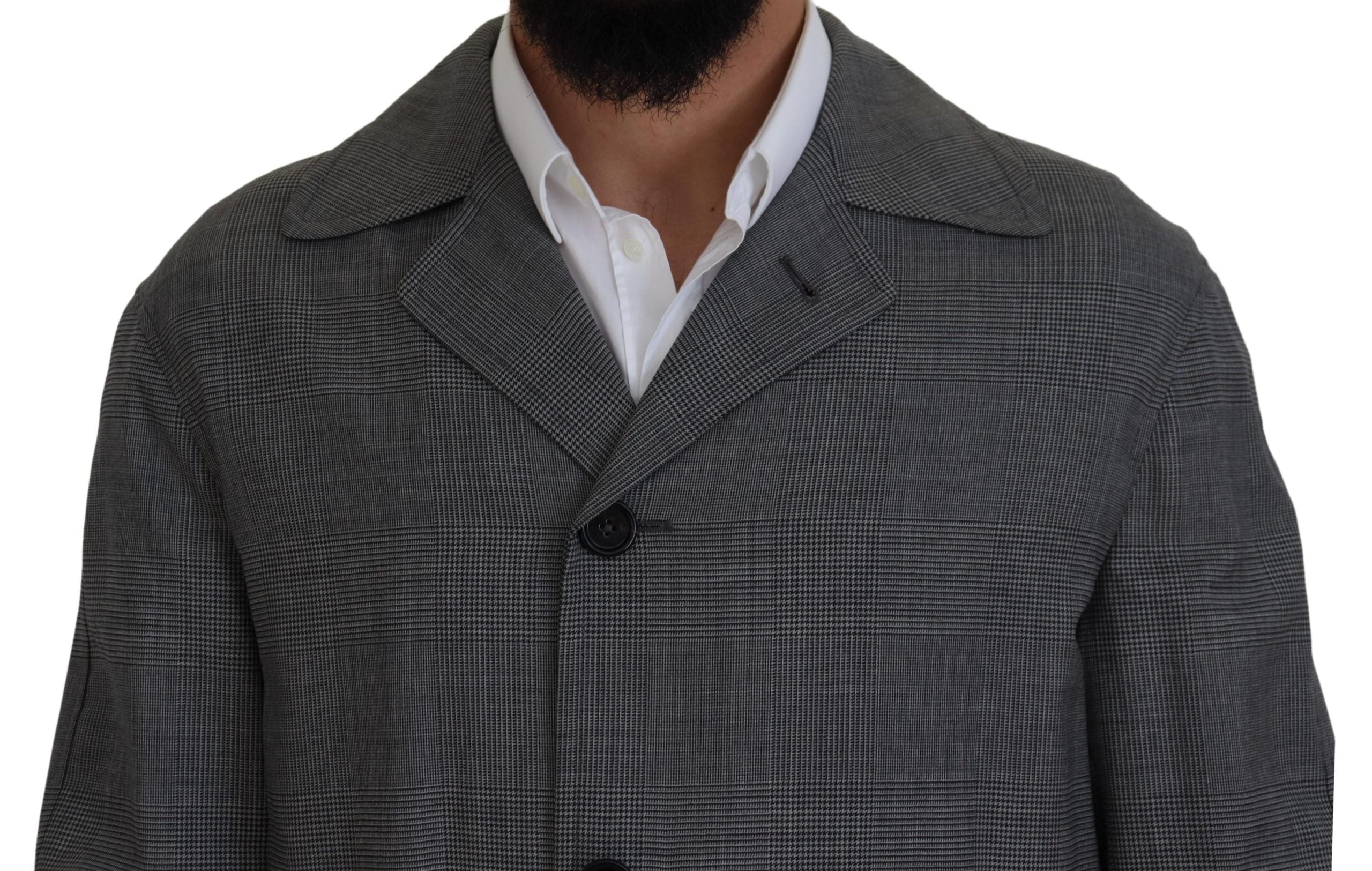 Gray Wool Plaid Long Trench Coat Jacket Trench Coat Jacket - ventzia