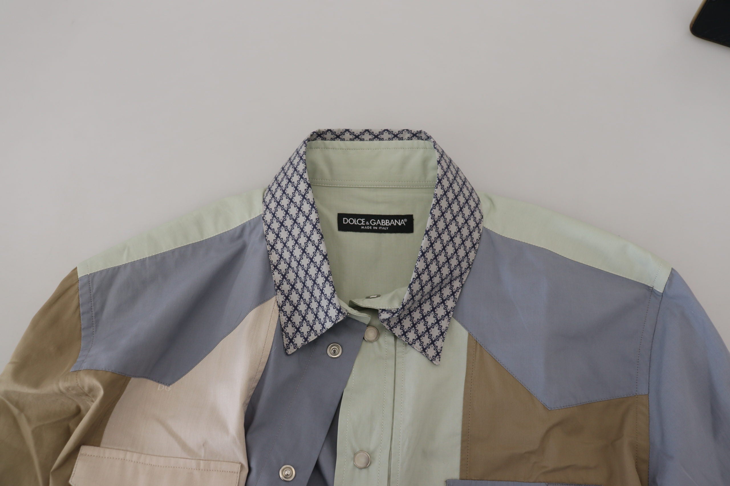 Multicolor Cotton Patchwork Slim Shirt - ventzia