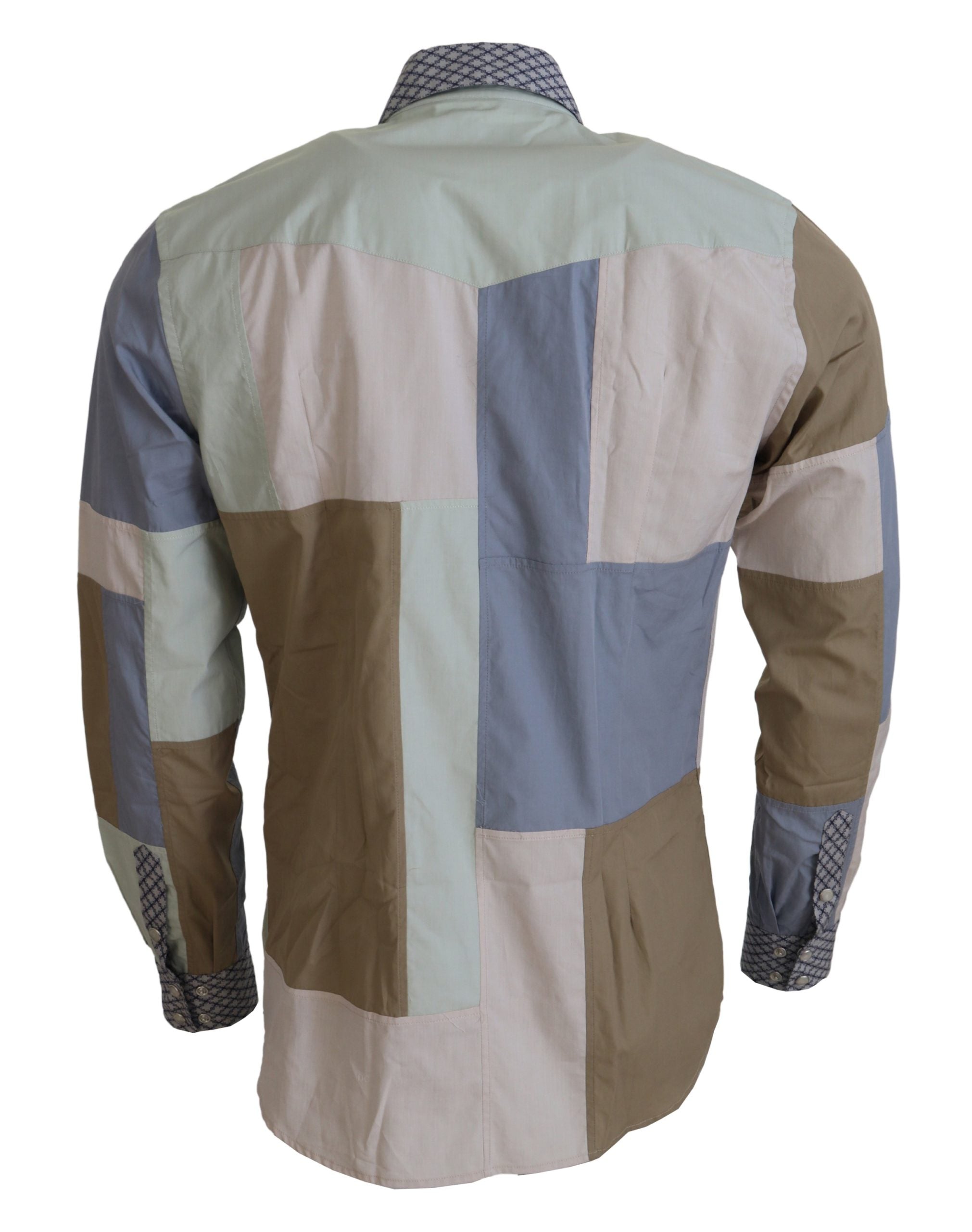 Multicolor Cotton Patchwork Slim Shirt - ventzia