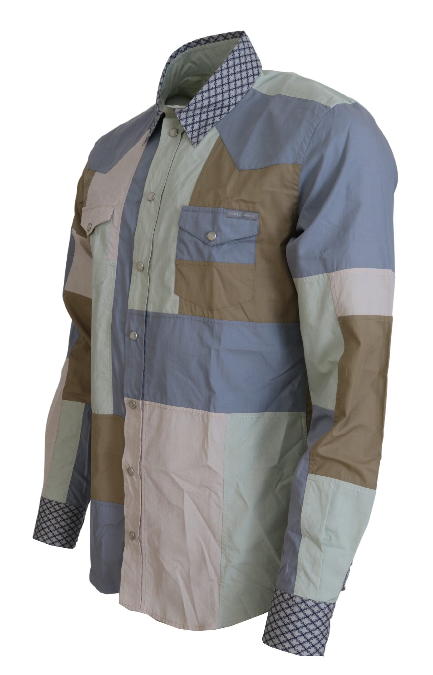 Multicolor Cotton Patchwork Slim Shirt - ventzia