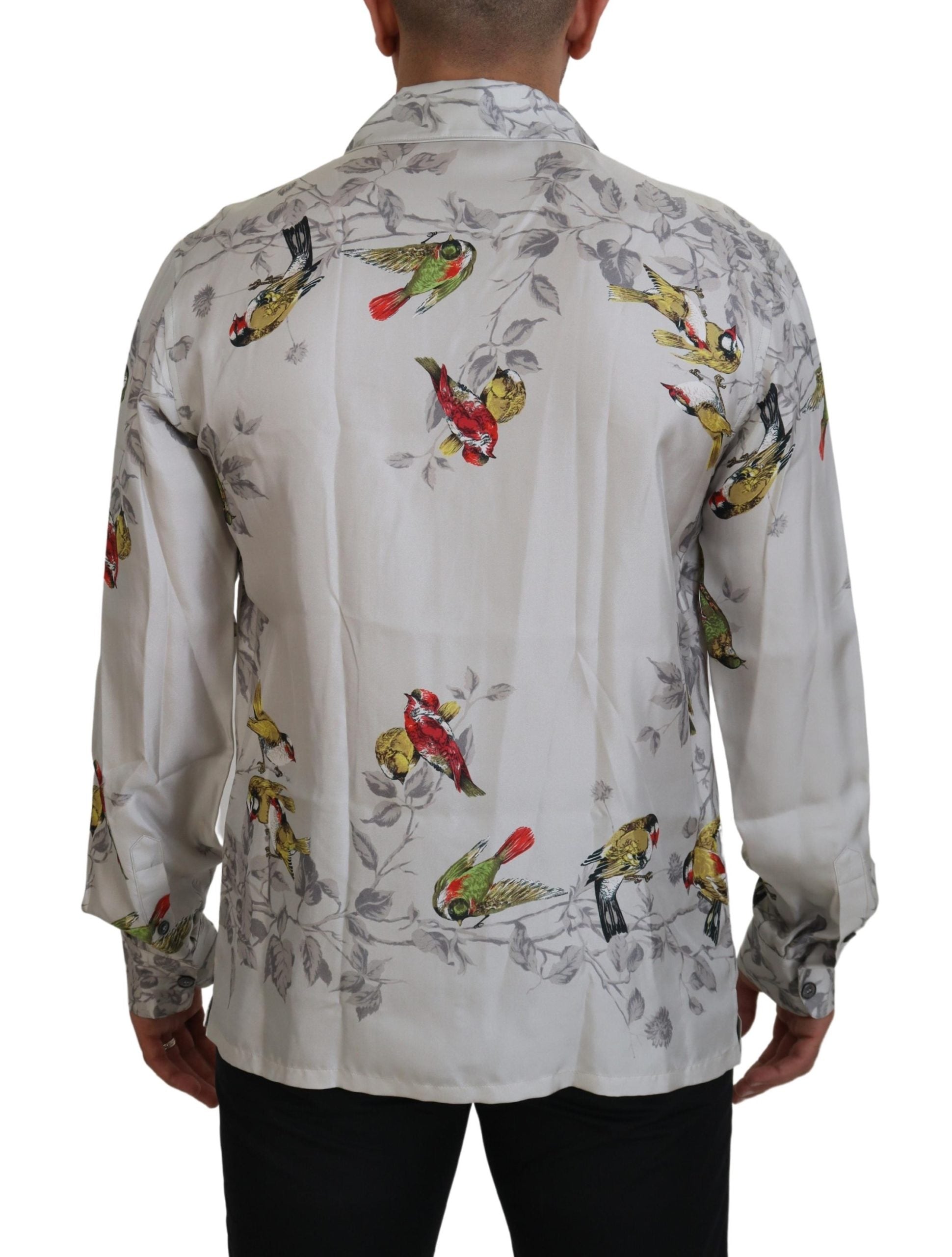 White Bird Print Silk Satin Casual Shirt - ventzia