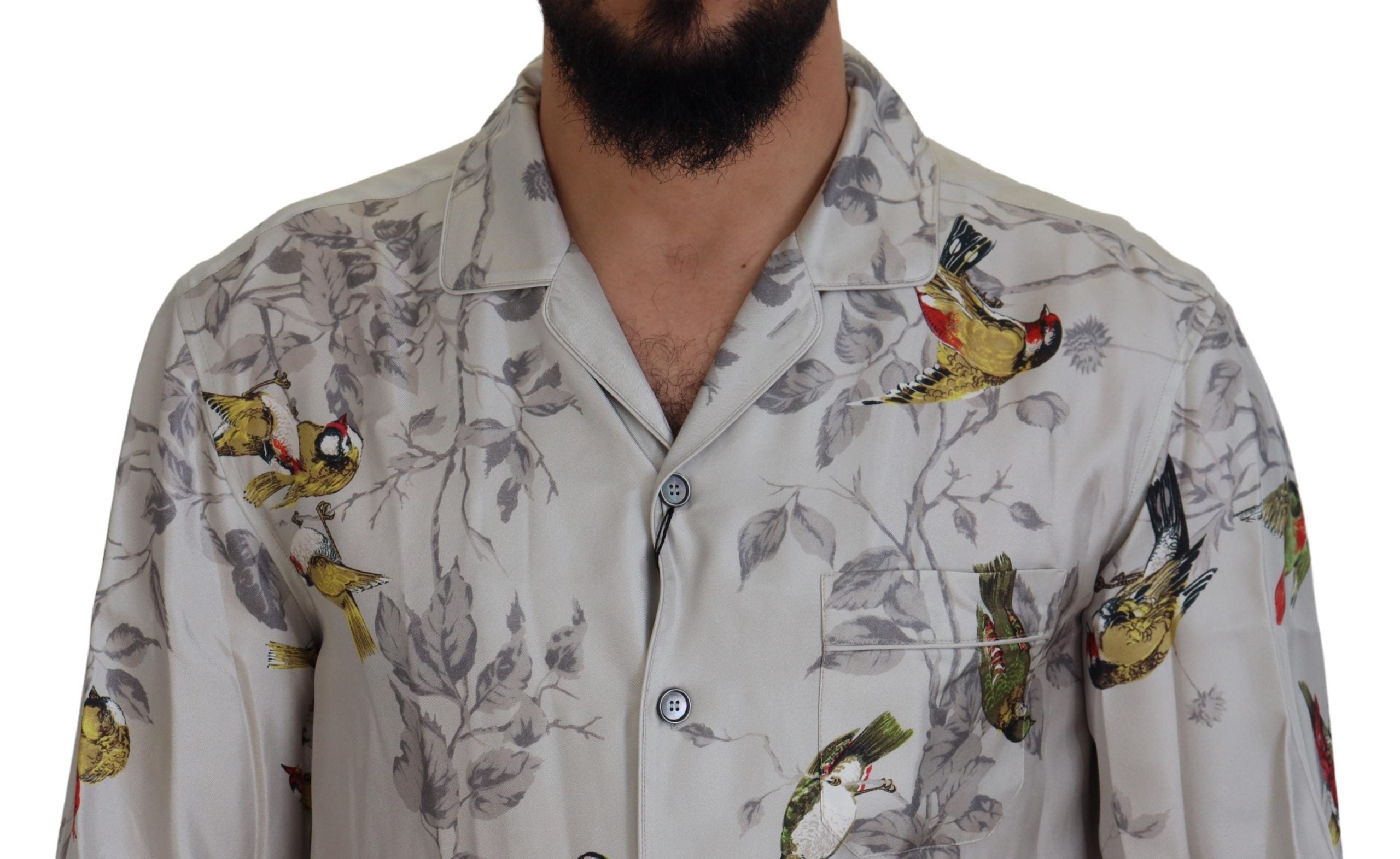White Bird Print Silk Satin Casual Shirt - ventzia