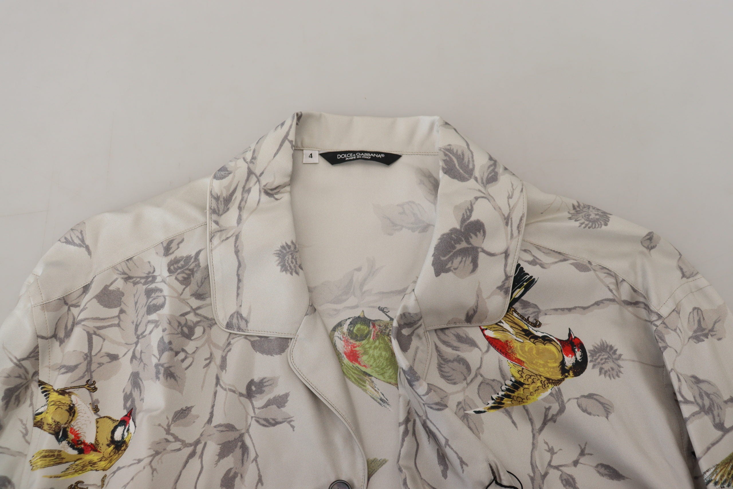 White Bird Print Silk Satin Casual Shirt - ventzia