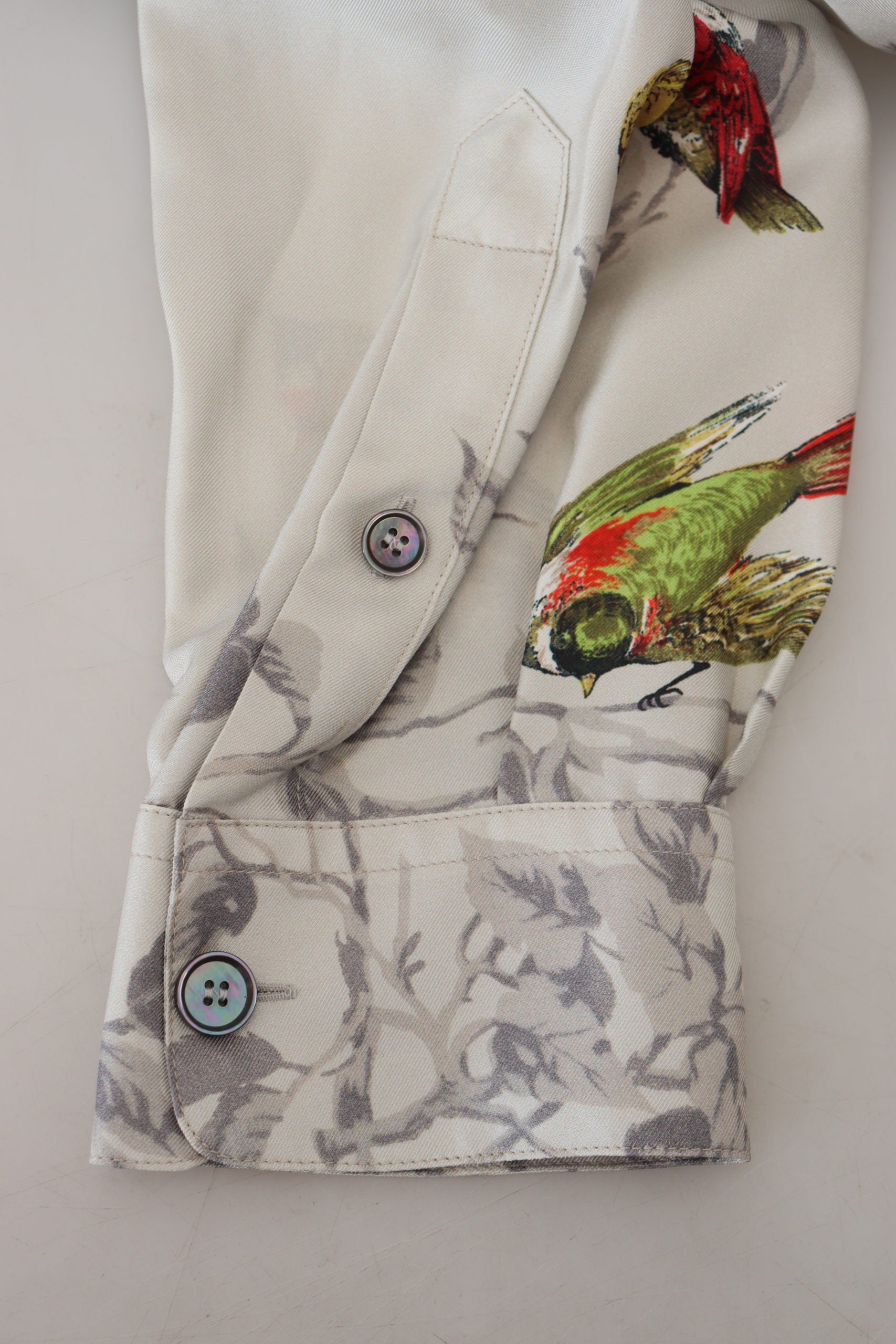 White Bird Print Silk Satin Casual Shirt - ventzia