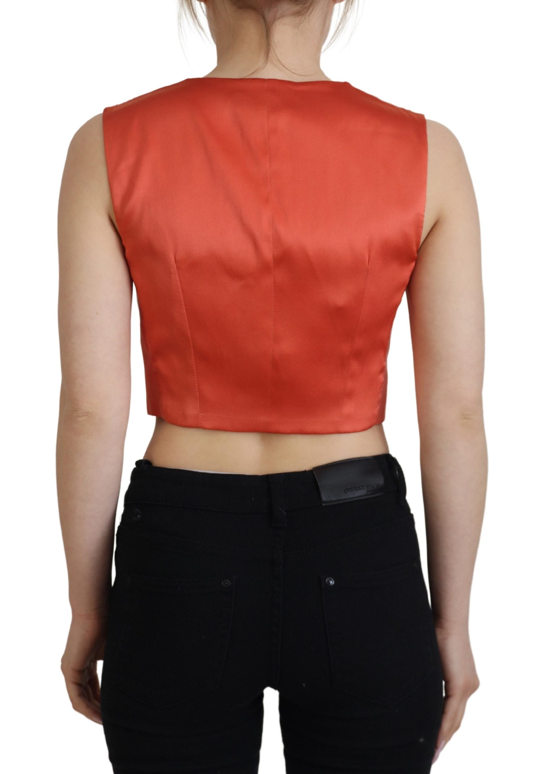 Orange Sleeveless Waistcoat Cropped Vest Top - ventzia