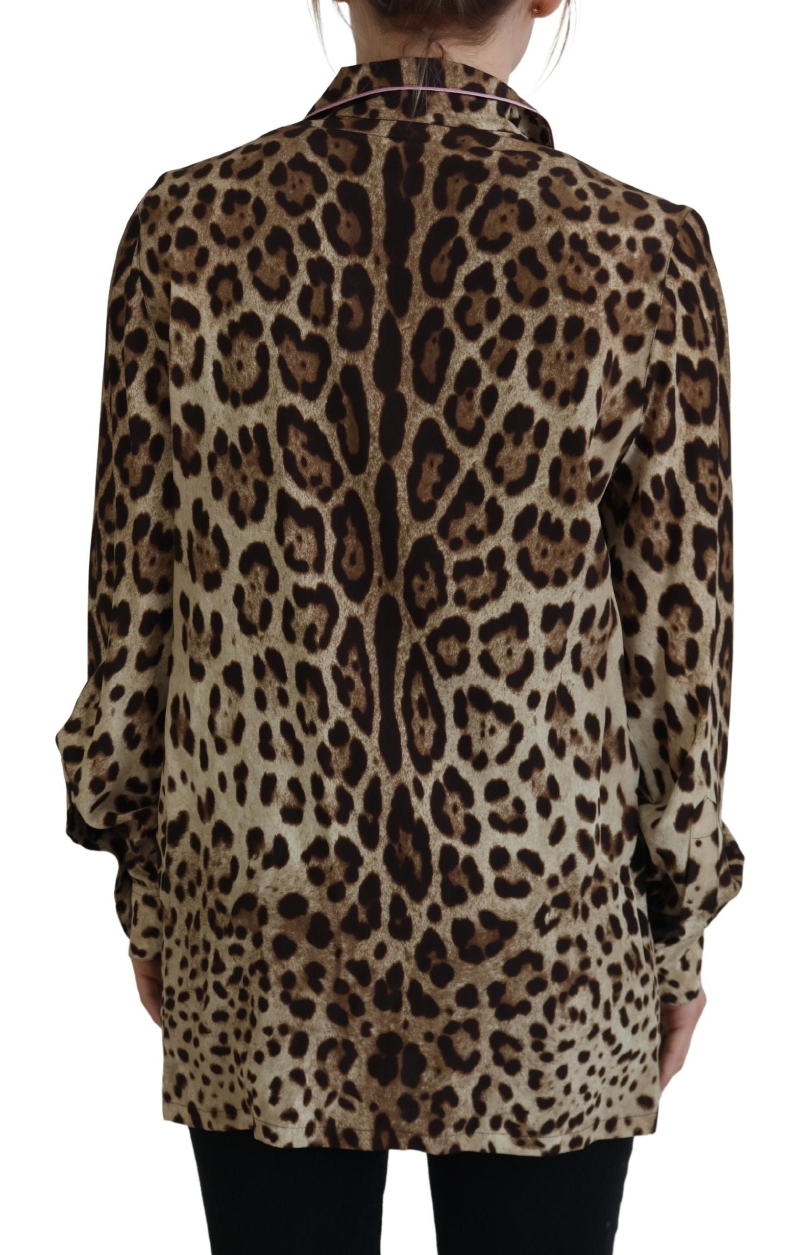 Brown Leopard Print Long Sleeves Blouse Top - ventzia