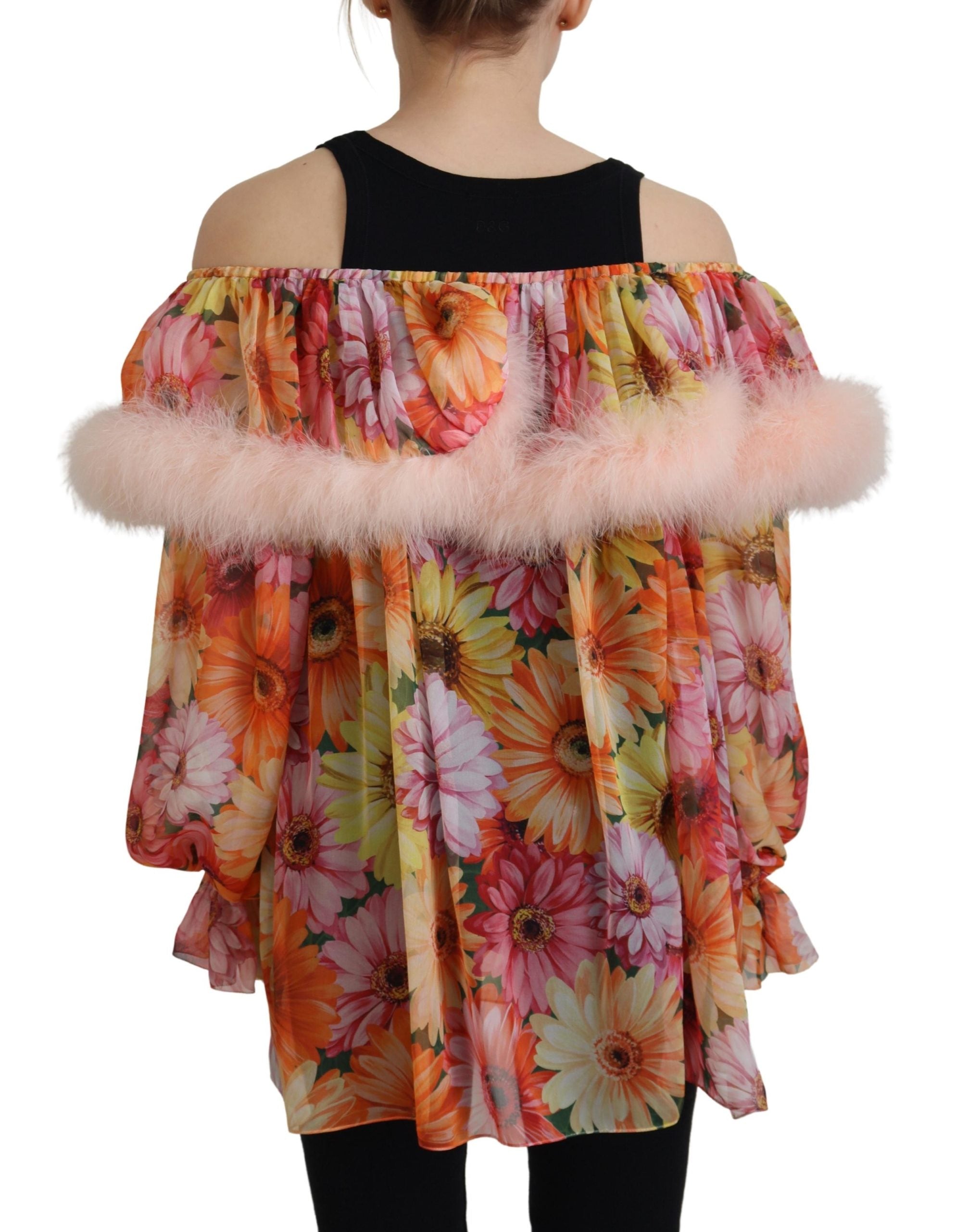 Multicolor Floral Fur Shearling Blouse Top - ventzia
