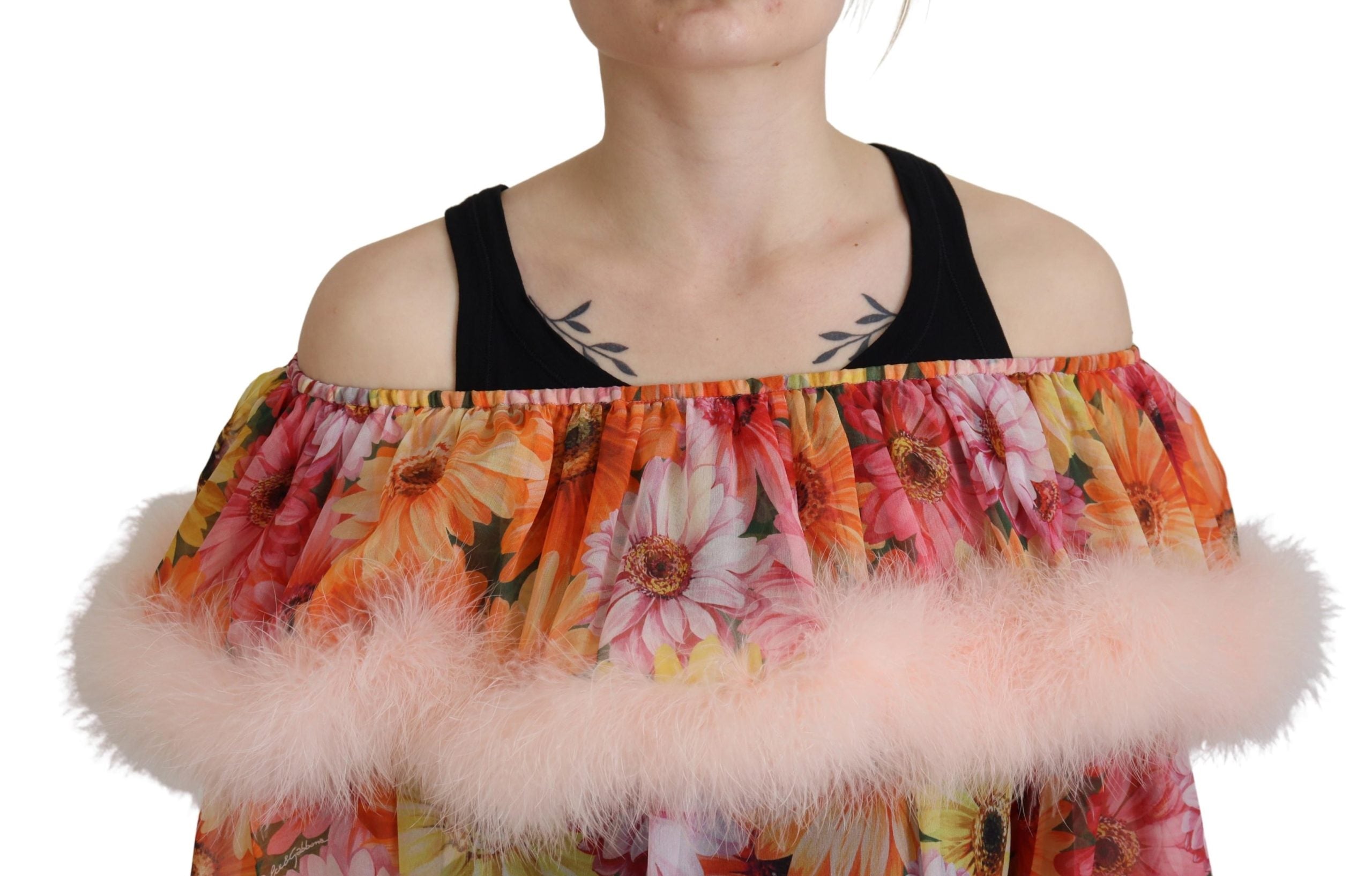 Multicolor Floral Fur Shearling Blouse Top - ventzia
