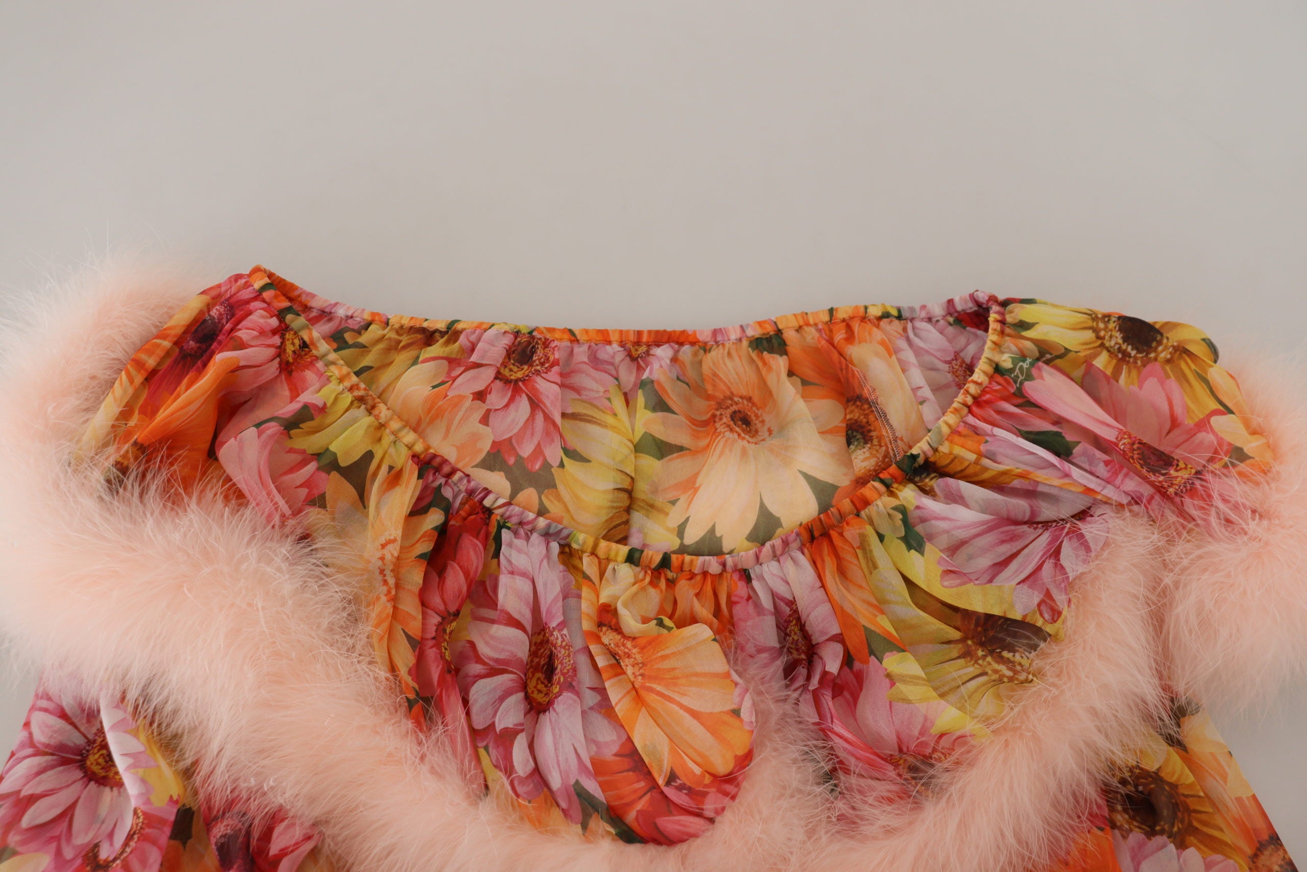 Multicolor Floral Fur Shearling Blouse Top - ventzia