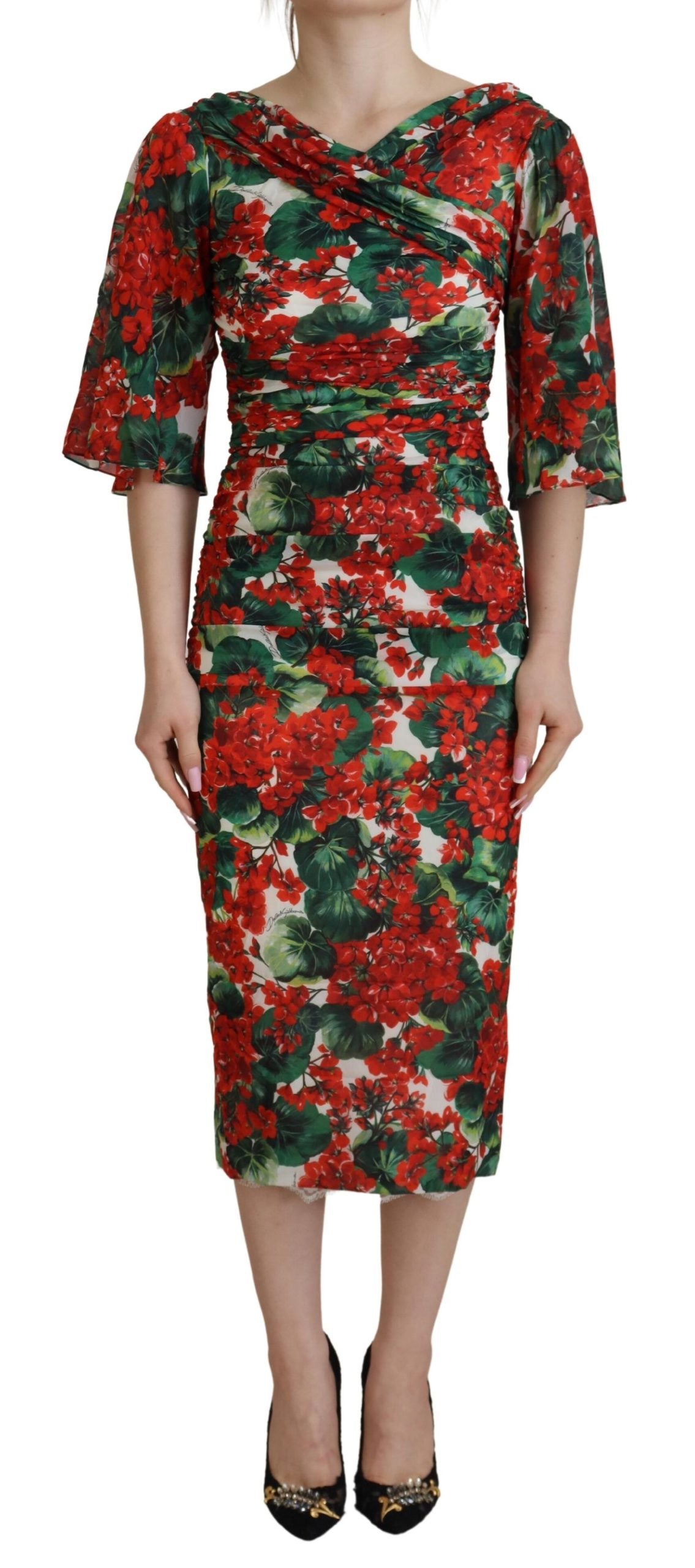 Multicolor Geranium Silk Sheath Midi Dress - ventzia