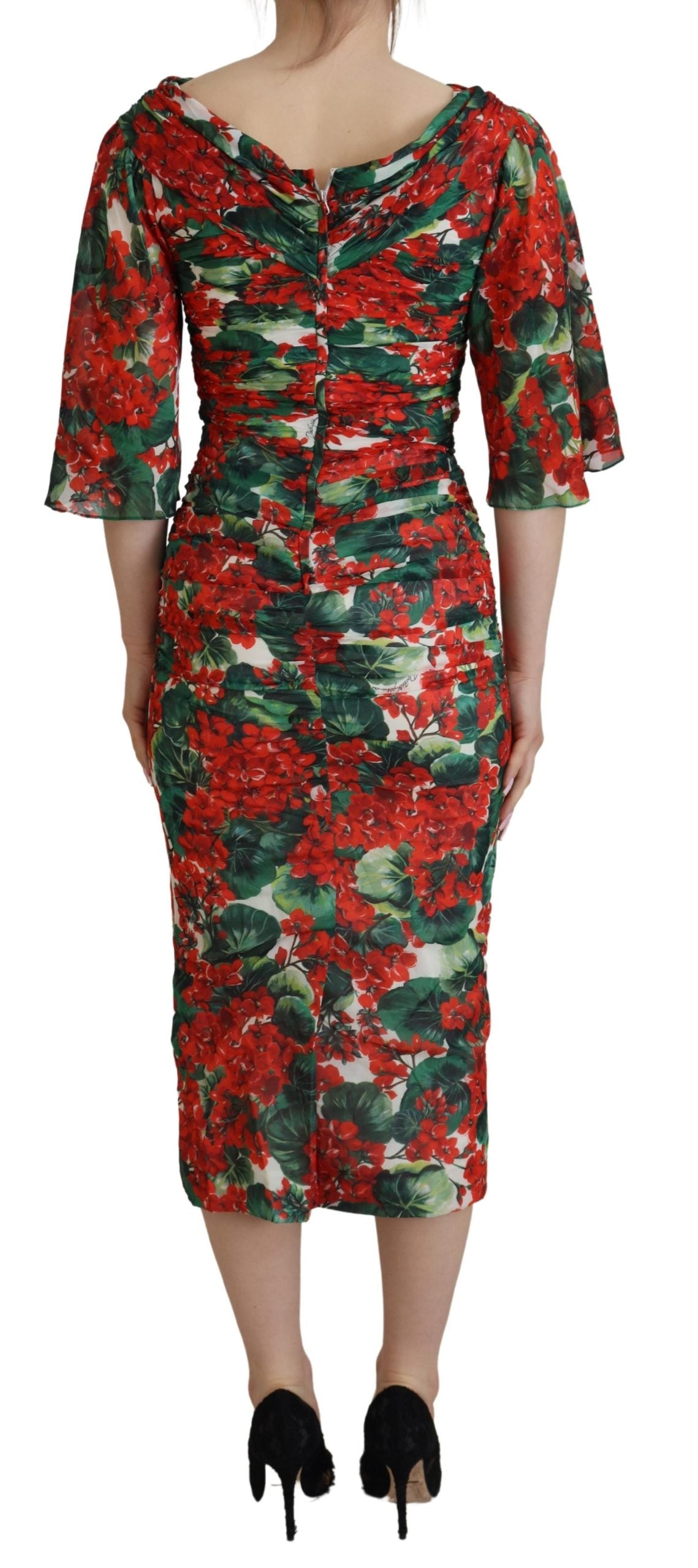Multicolor Geranium Silk Sheath Midi Dress - ventzia
