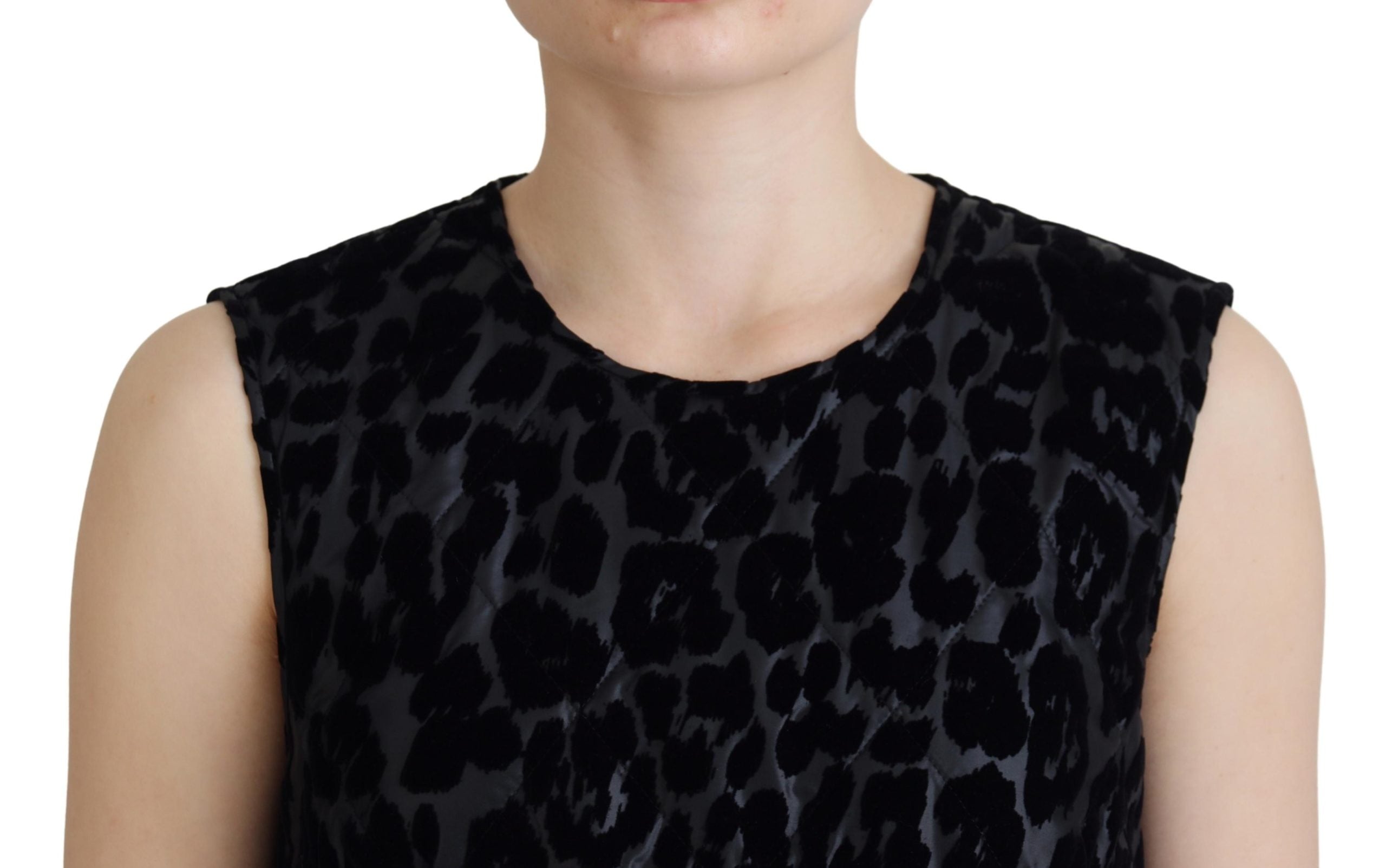 Black Leopard Shift Mini Polyester Dress - ventzia
