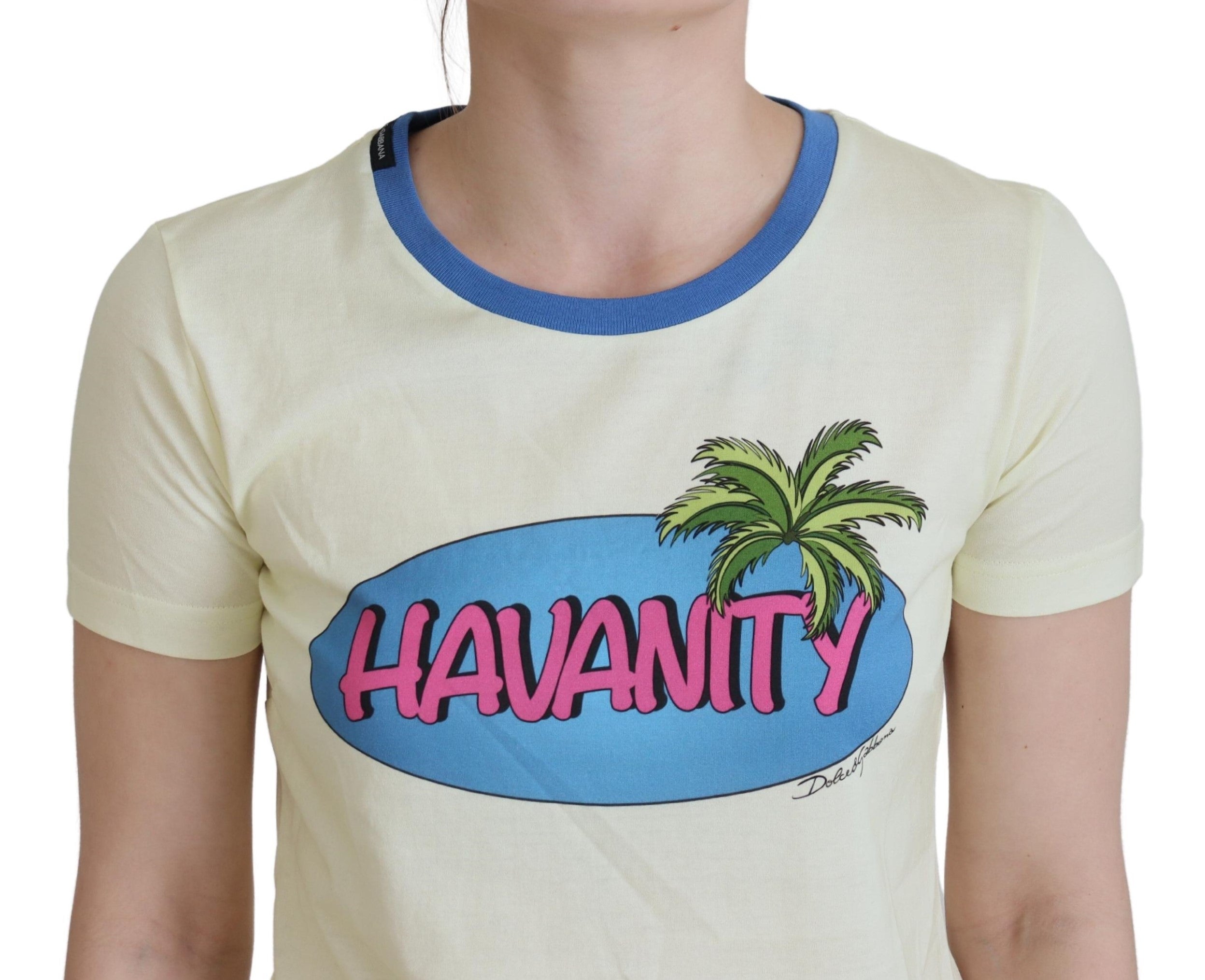 Yellow Havanity Round Neck Tee Cotton T-shirt - ventzia