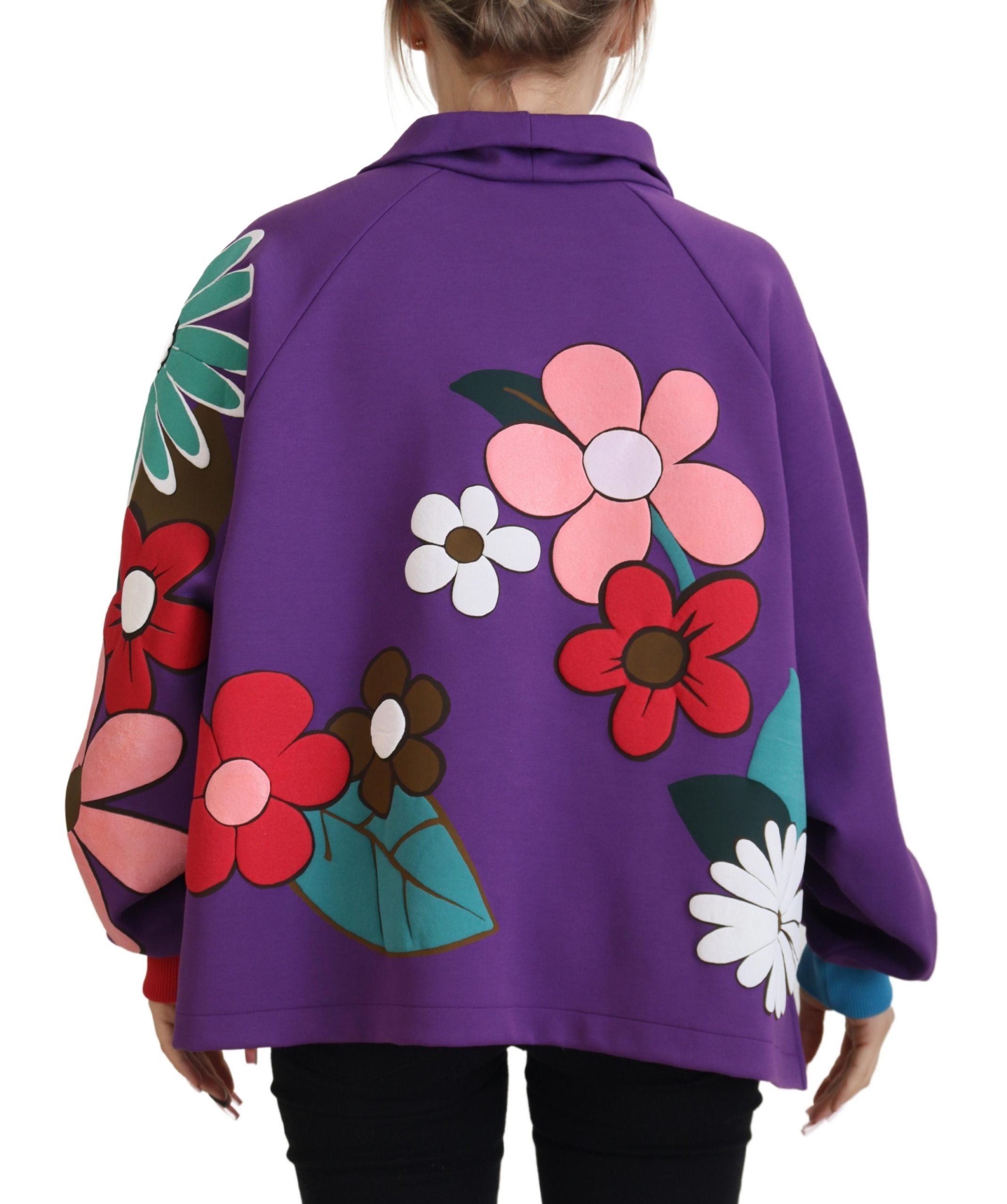 Purple Floral Print Pullover Cotton Sweater