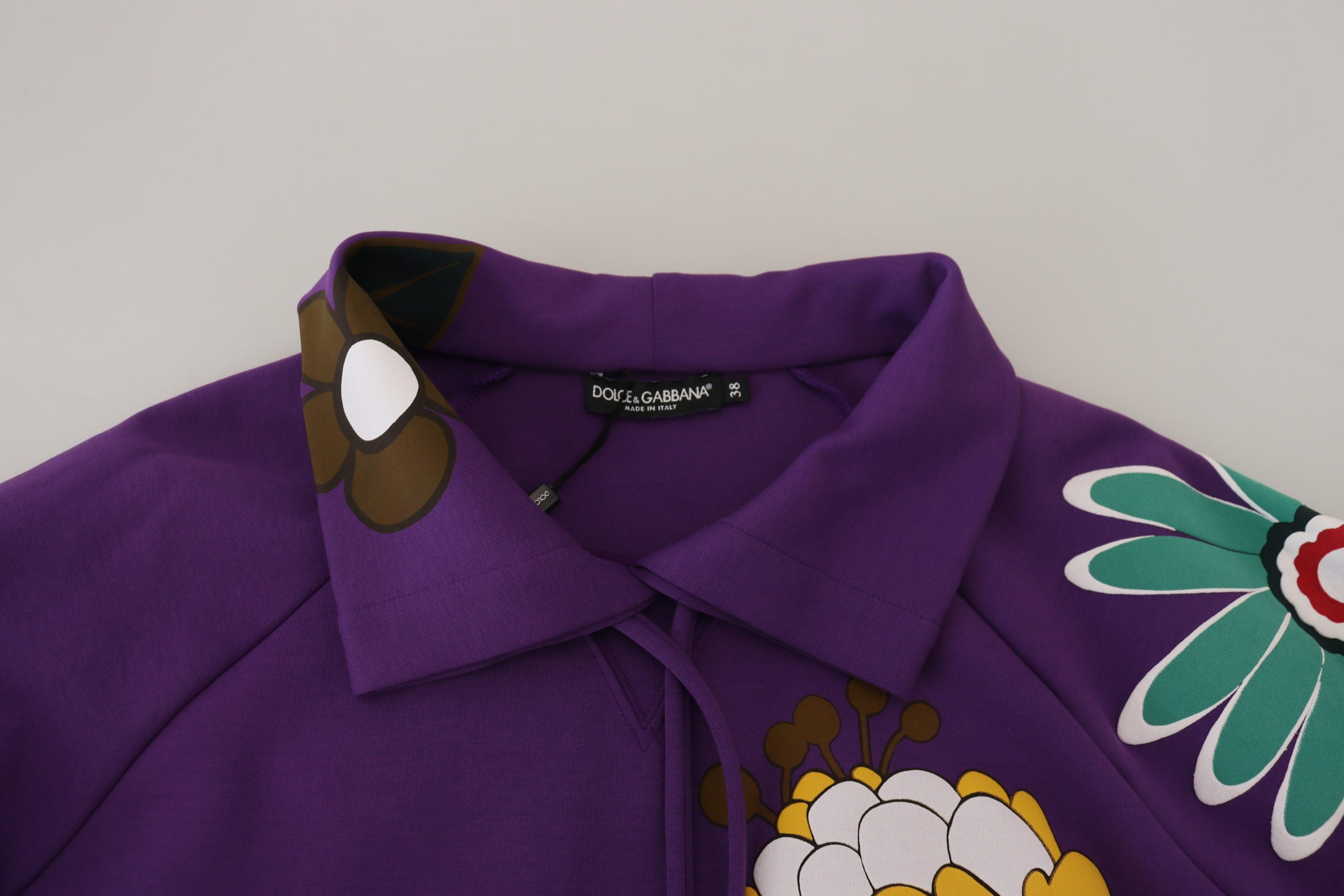 Purple Floral Print Pullover Cotton Sweater