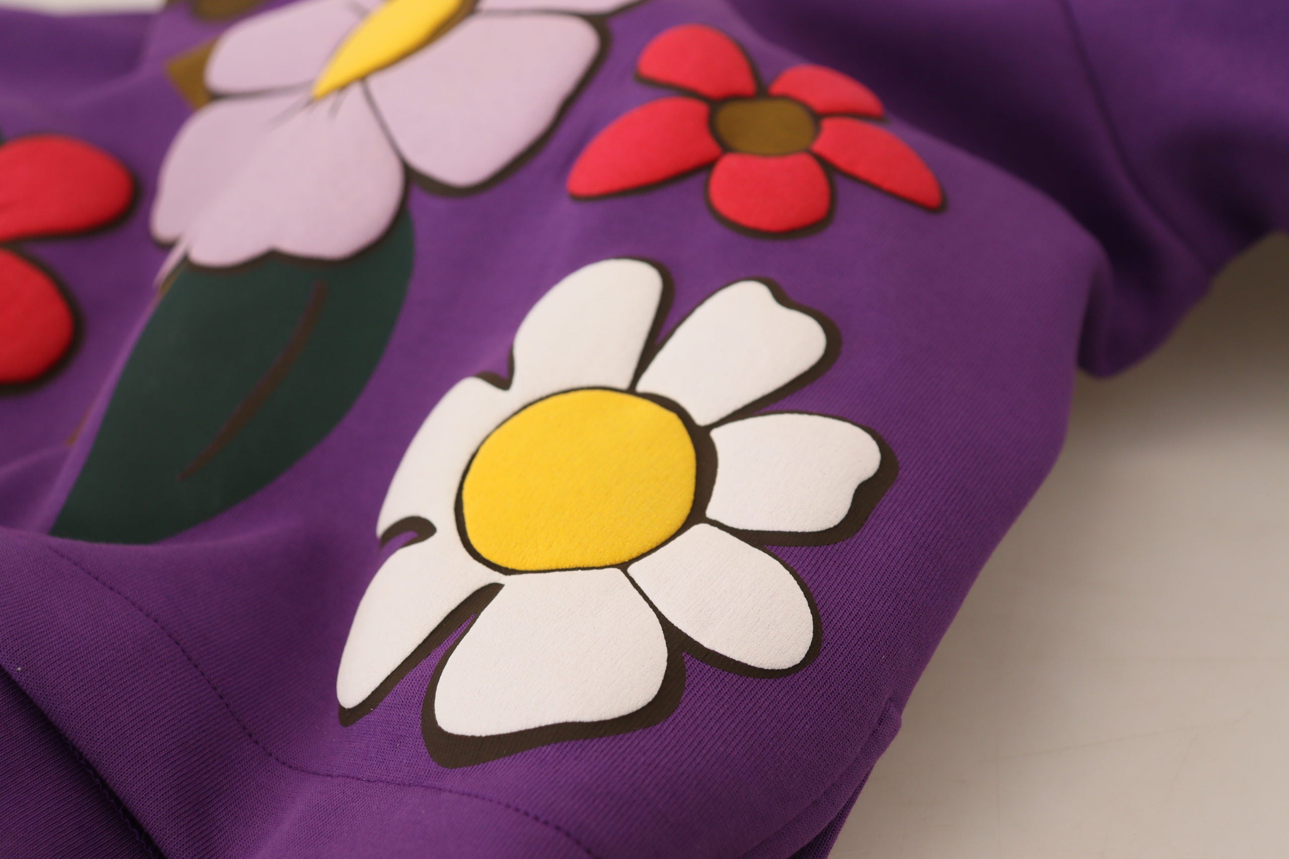 Purple Floral Print Pullover Cotton Sweater