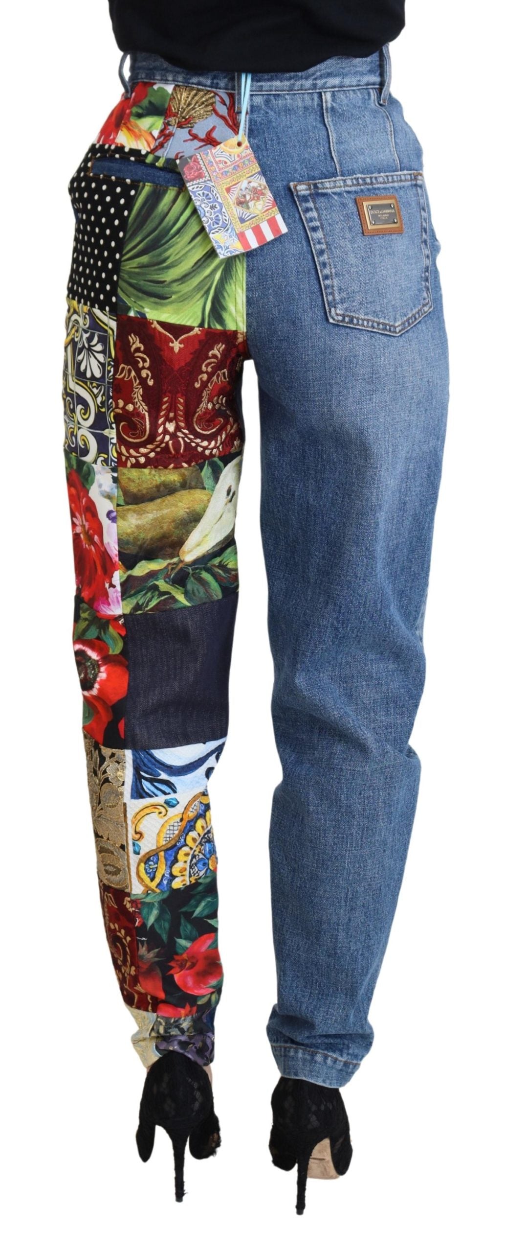 Blue Jacquard Majolica High Waist Jeans - ventzia