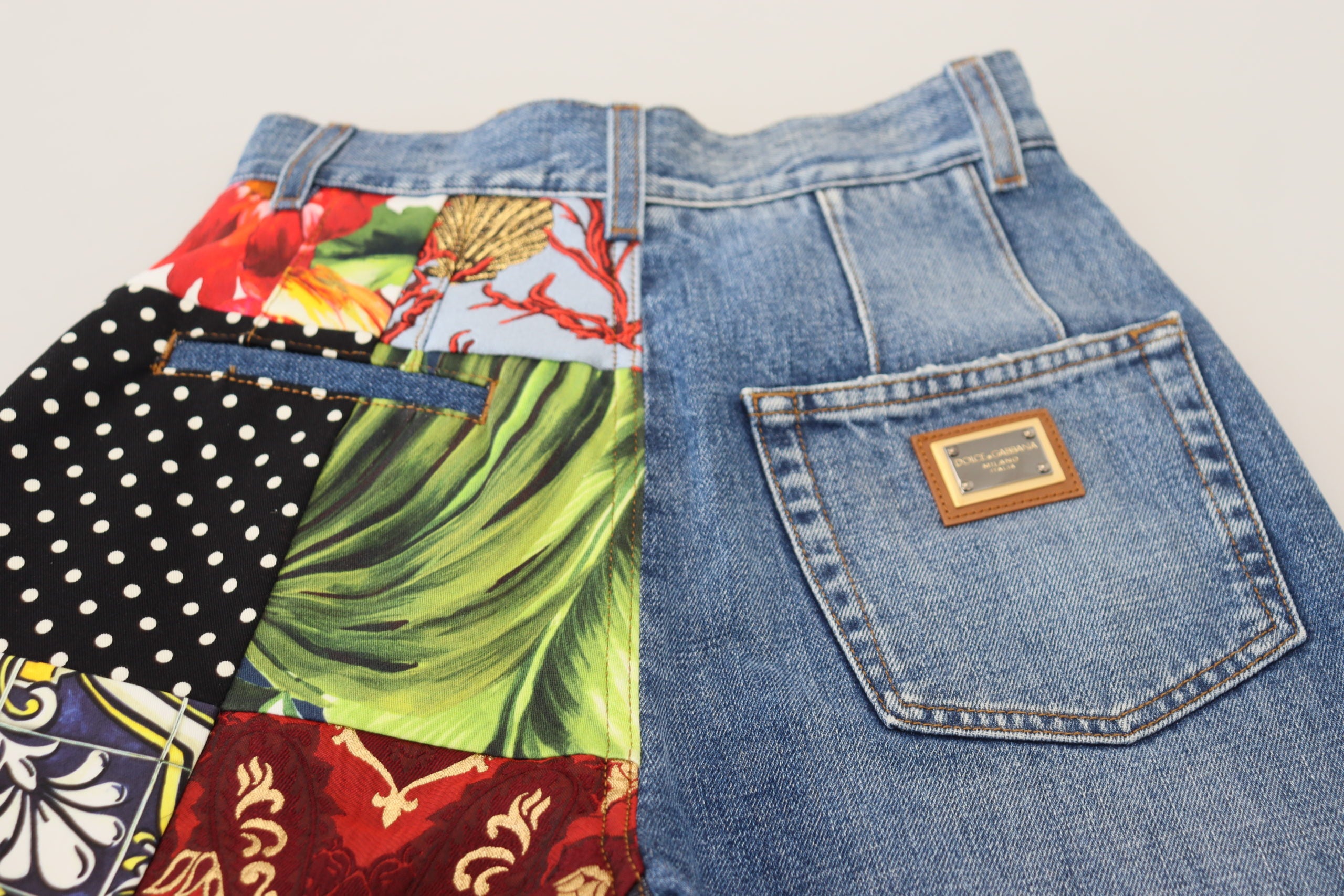 Blue Jacquard Majolica High Waist Jeans - ventzia