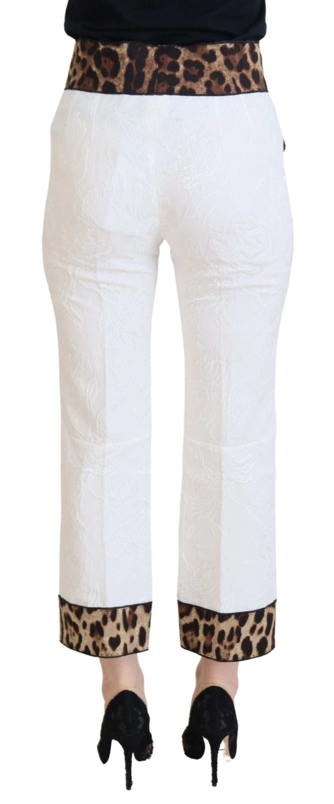 White Leopard Print High Waist Pants - ventzia