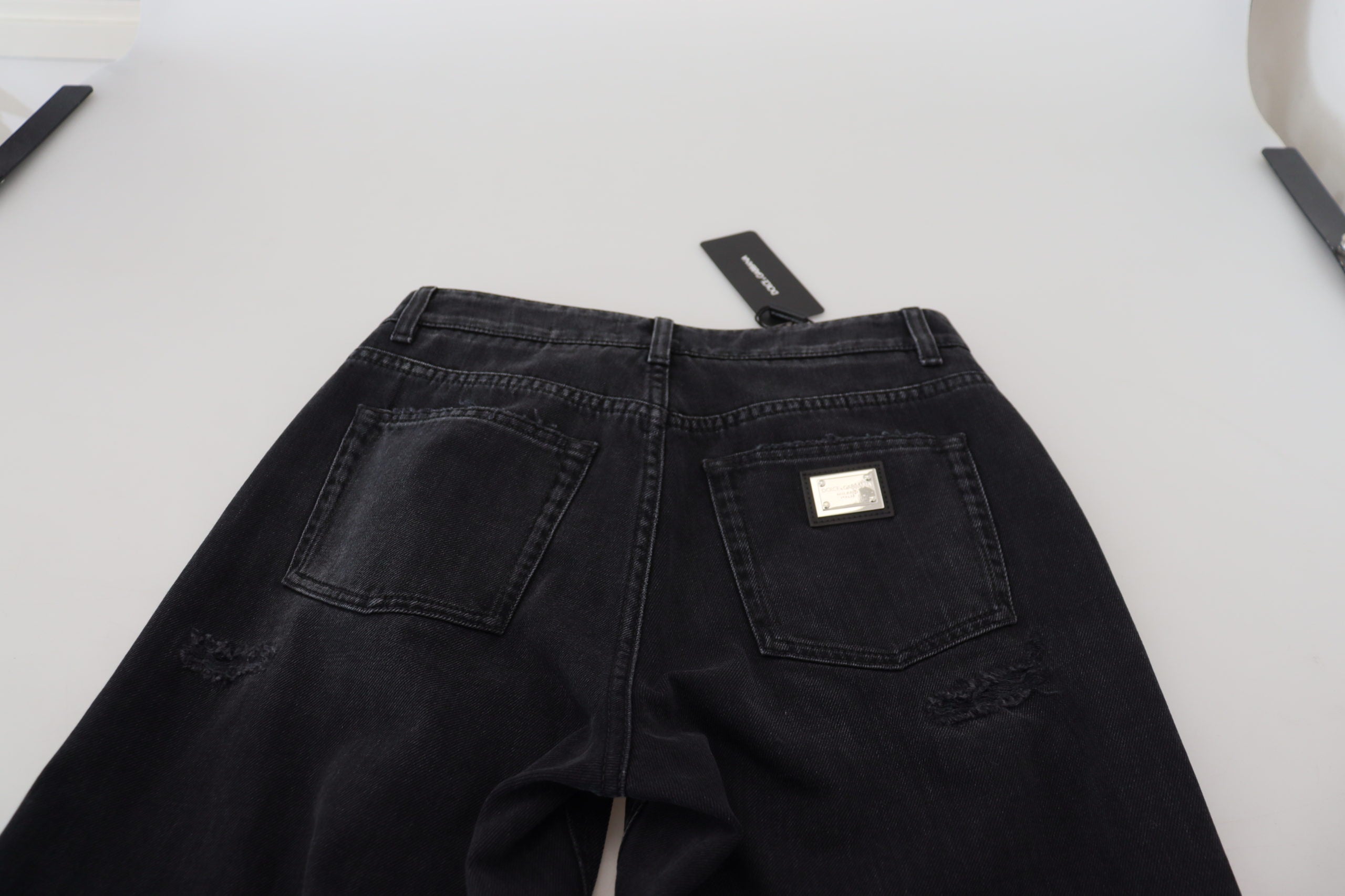 Black Cotton Tattered High Waist Denim Jeans - ventzia