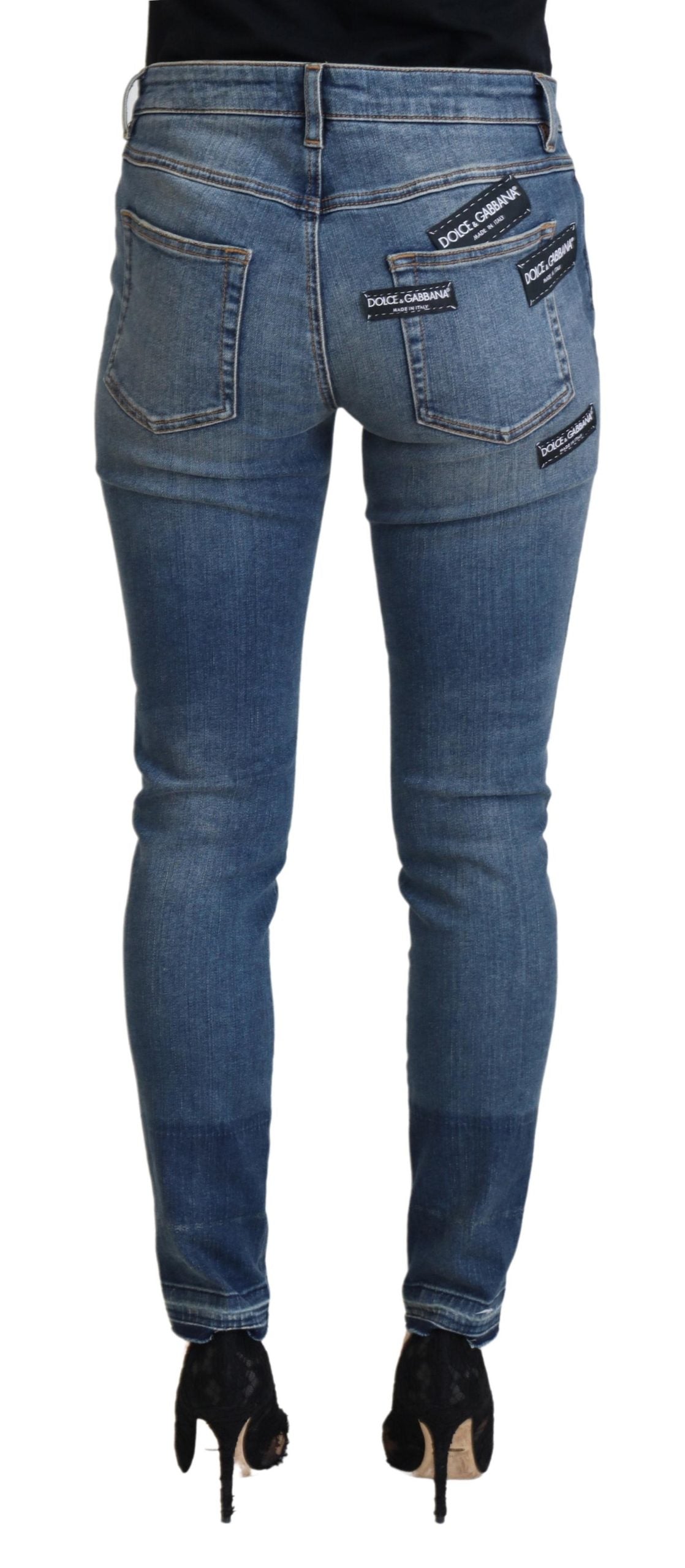 Blue Washed Cotton Tattered Denim Jeans - ventzia