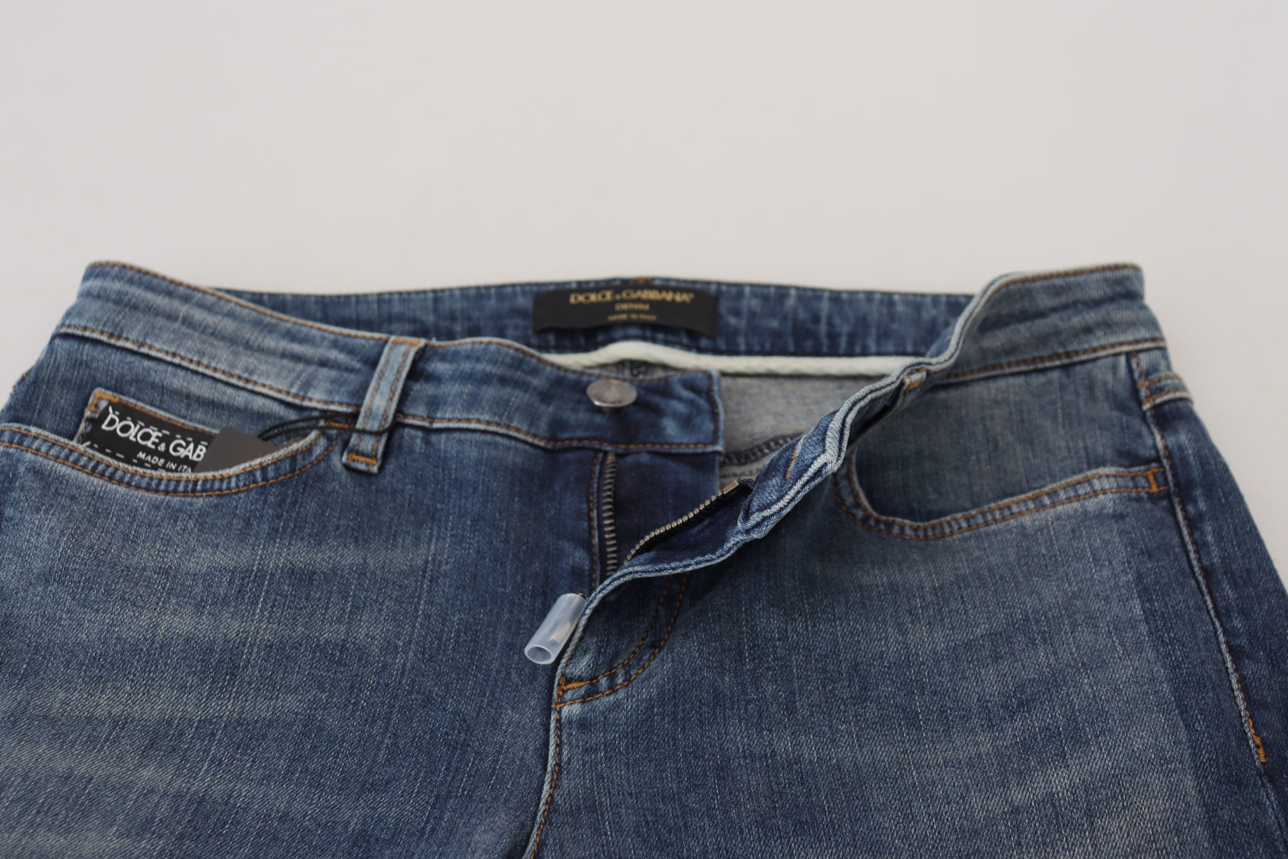 Blue Washed Cotton Tattered Denim Jeans - ventzia