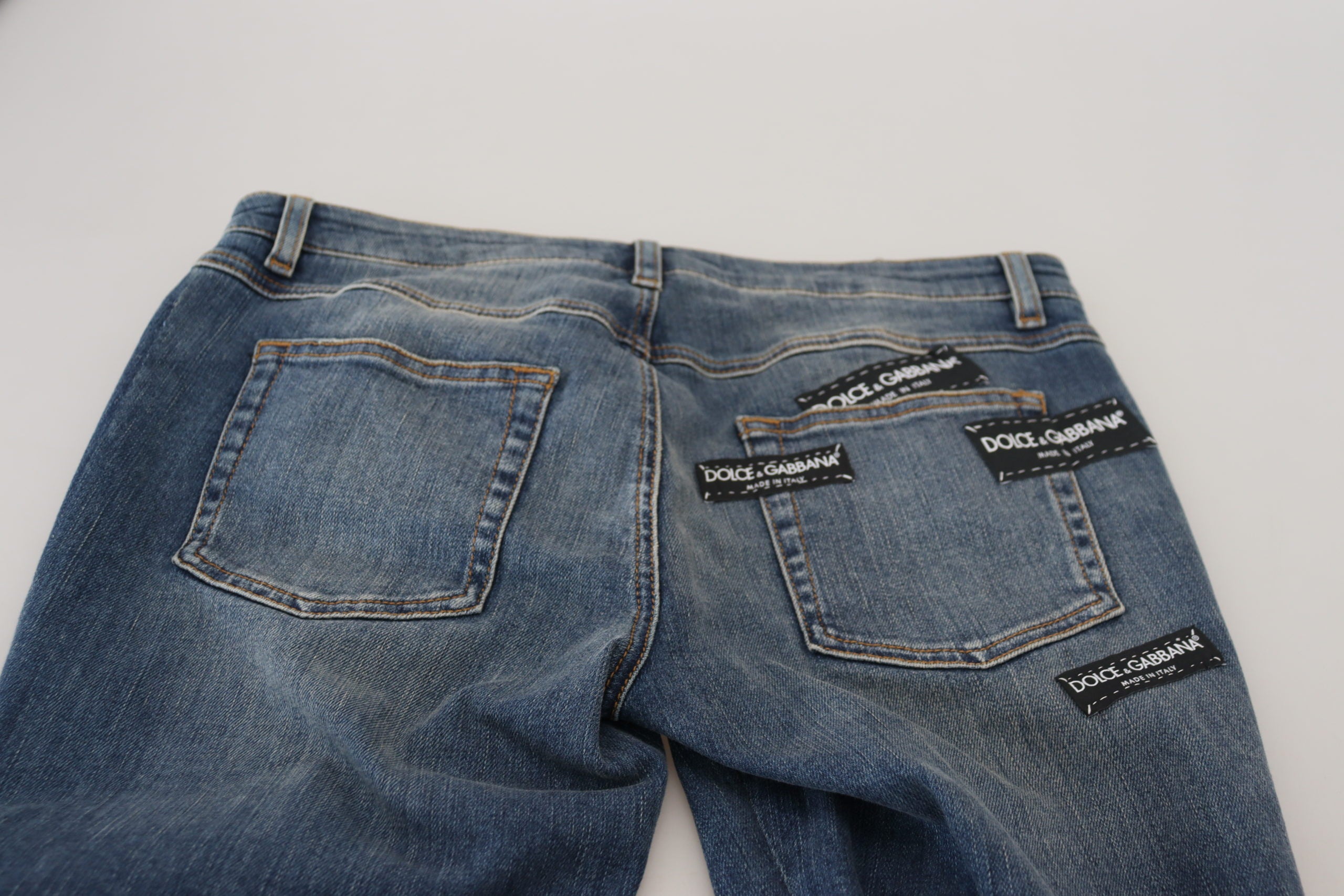 Blue Washed Cotton Tattered Denim Jeans - ventzia
