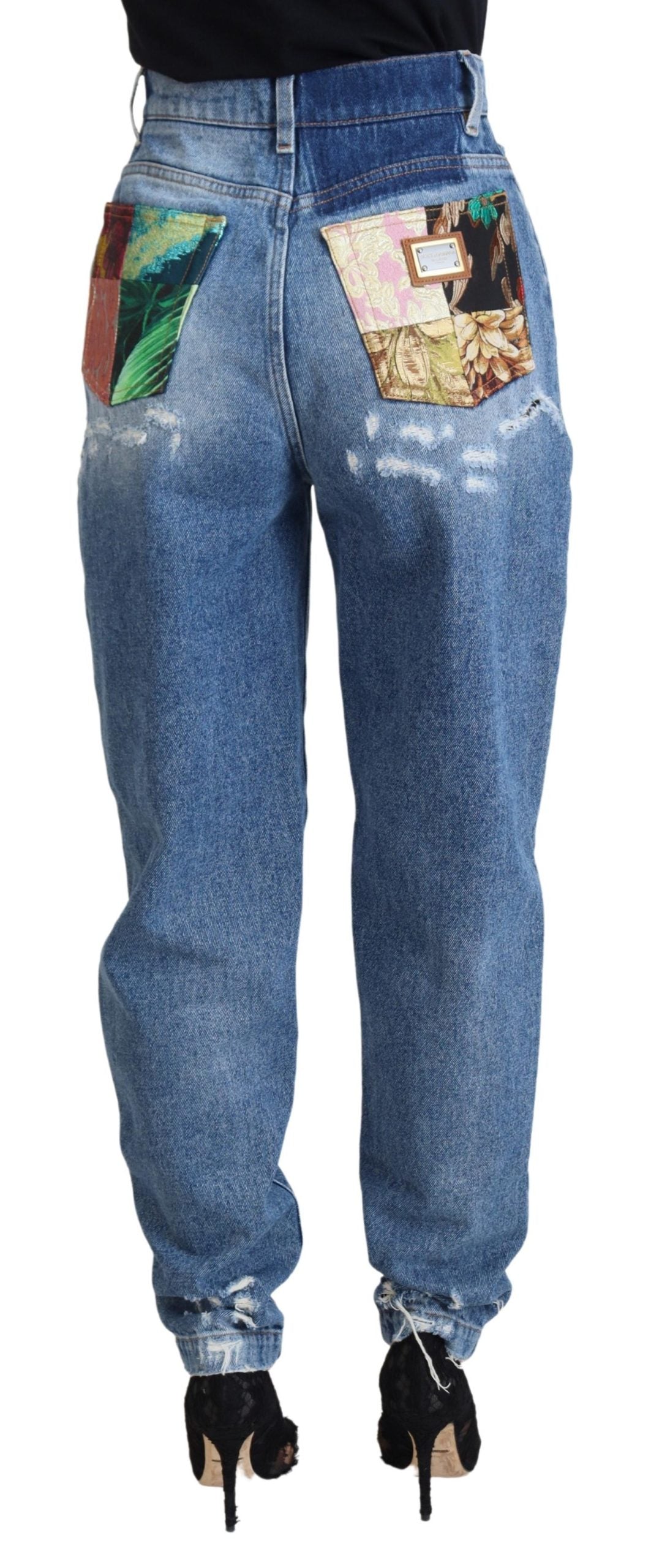 Blue Washed Cotton Tattered Denim Jeans - ventzia