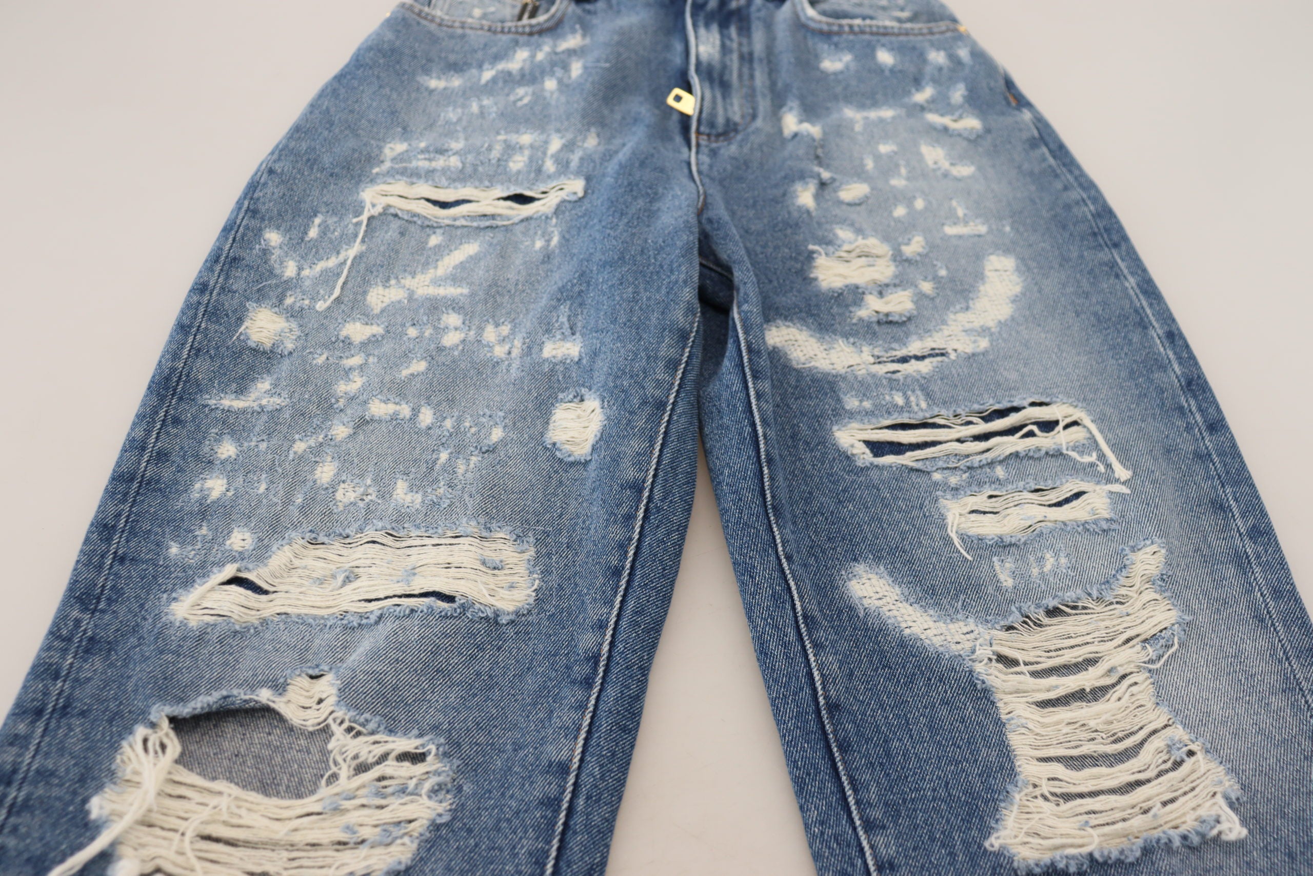 Blue Washed Cotton Tattered Denim Jeans - ventzia