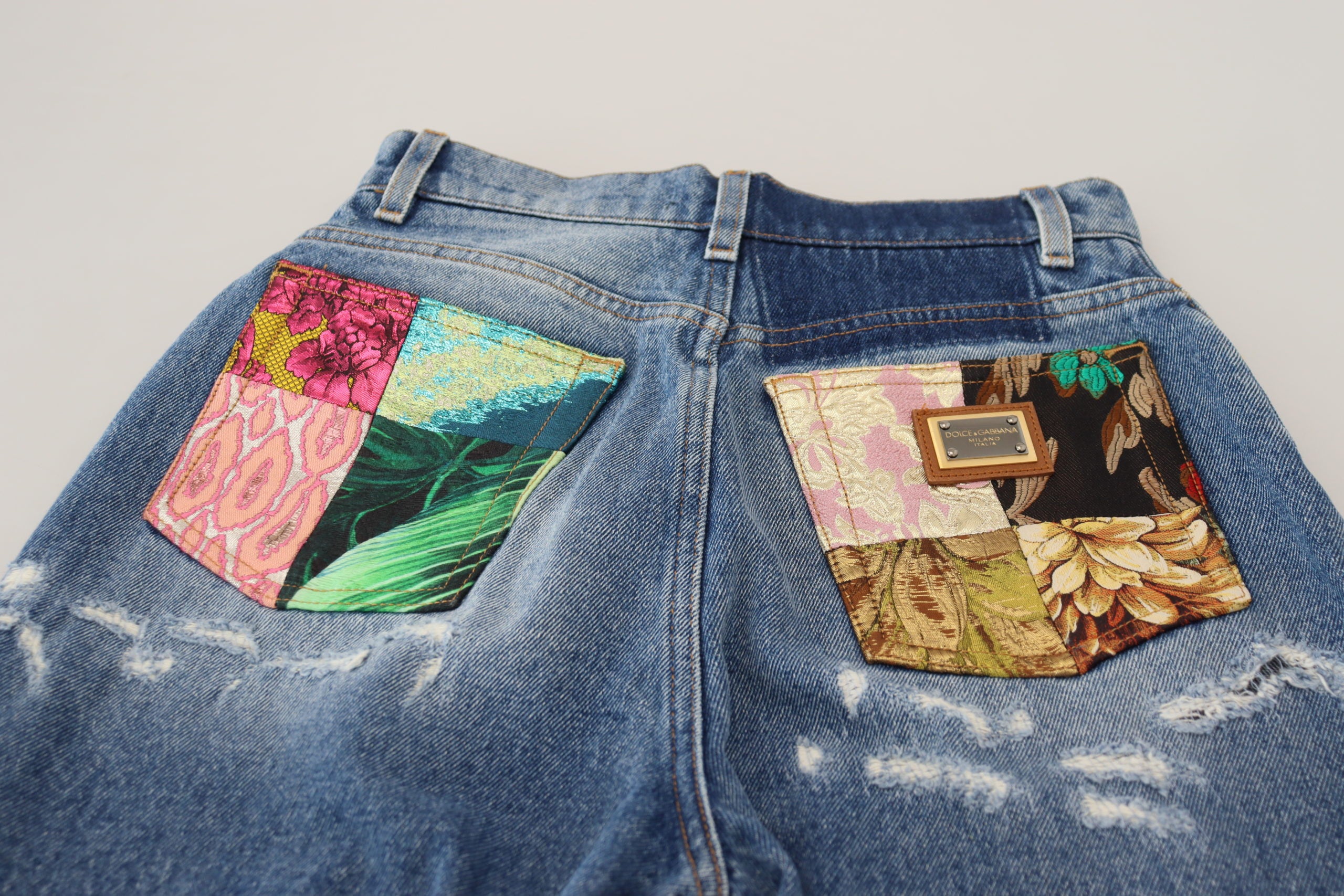 Blue Washed Cotton Tattered Denim Jeans - ventzia