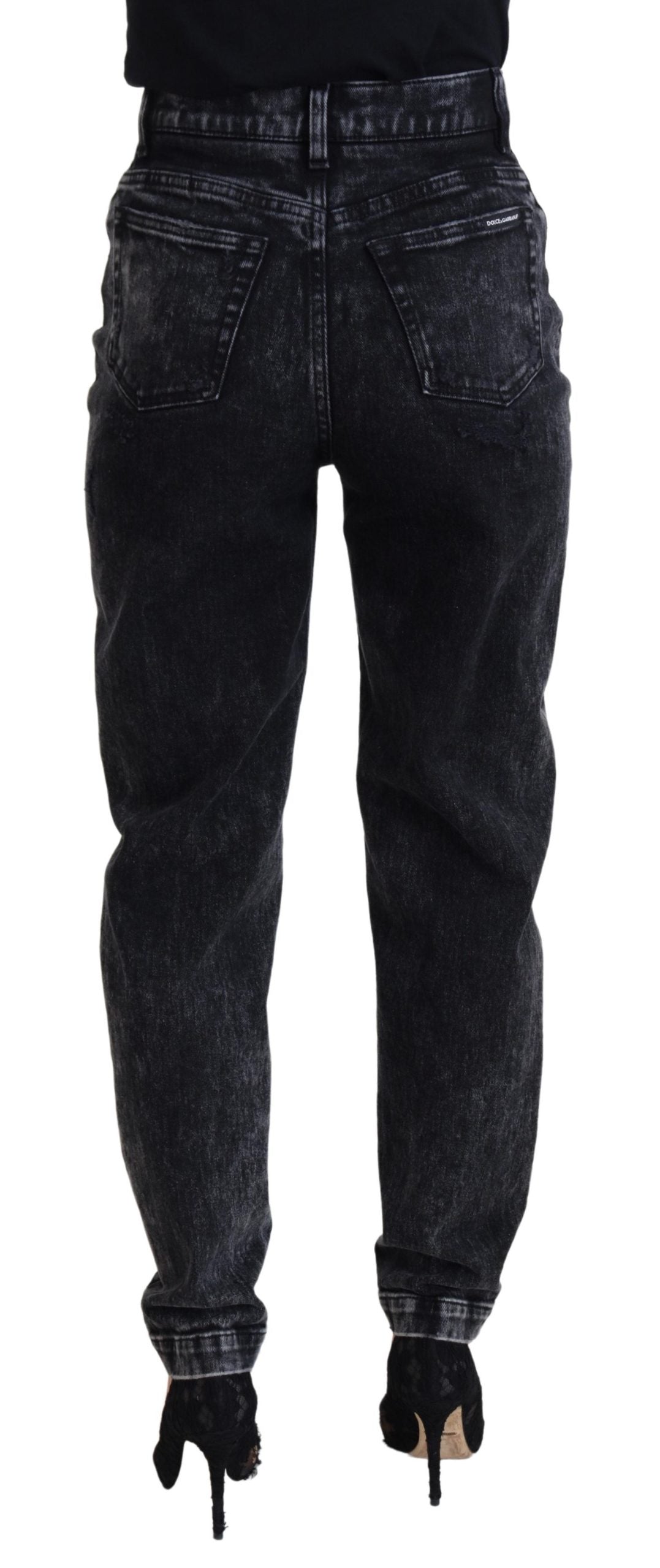 Black Washed Cotton High Waist Denim Jeans - ventzia